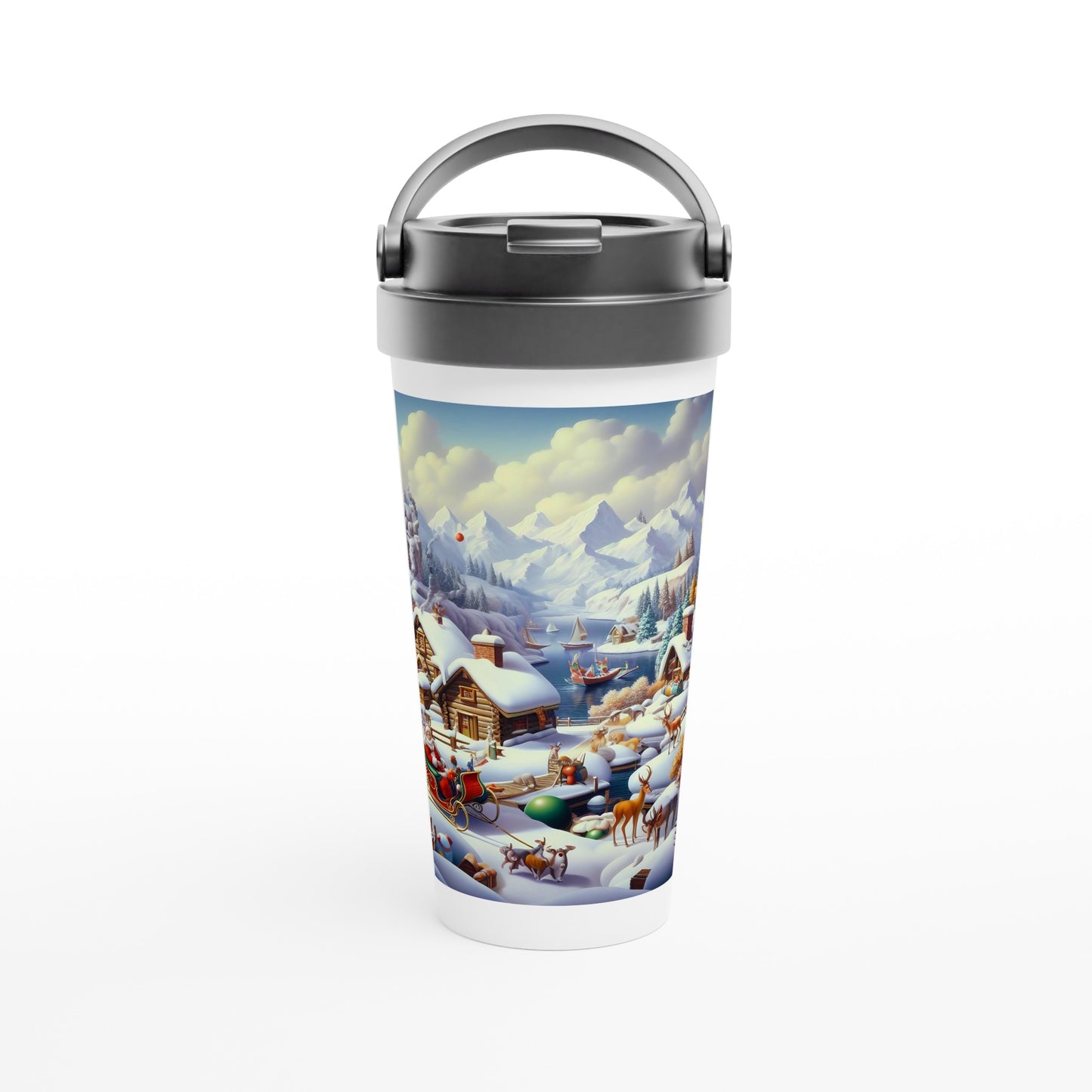 White 15oz Stainless Steel Travel Mug - Winter 177