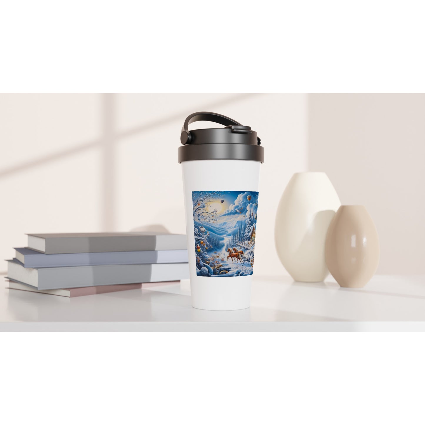 White 15oz Stainless Steel Travel Mug - Winter 164