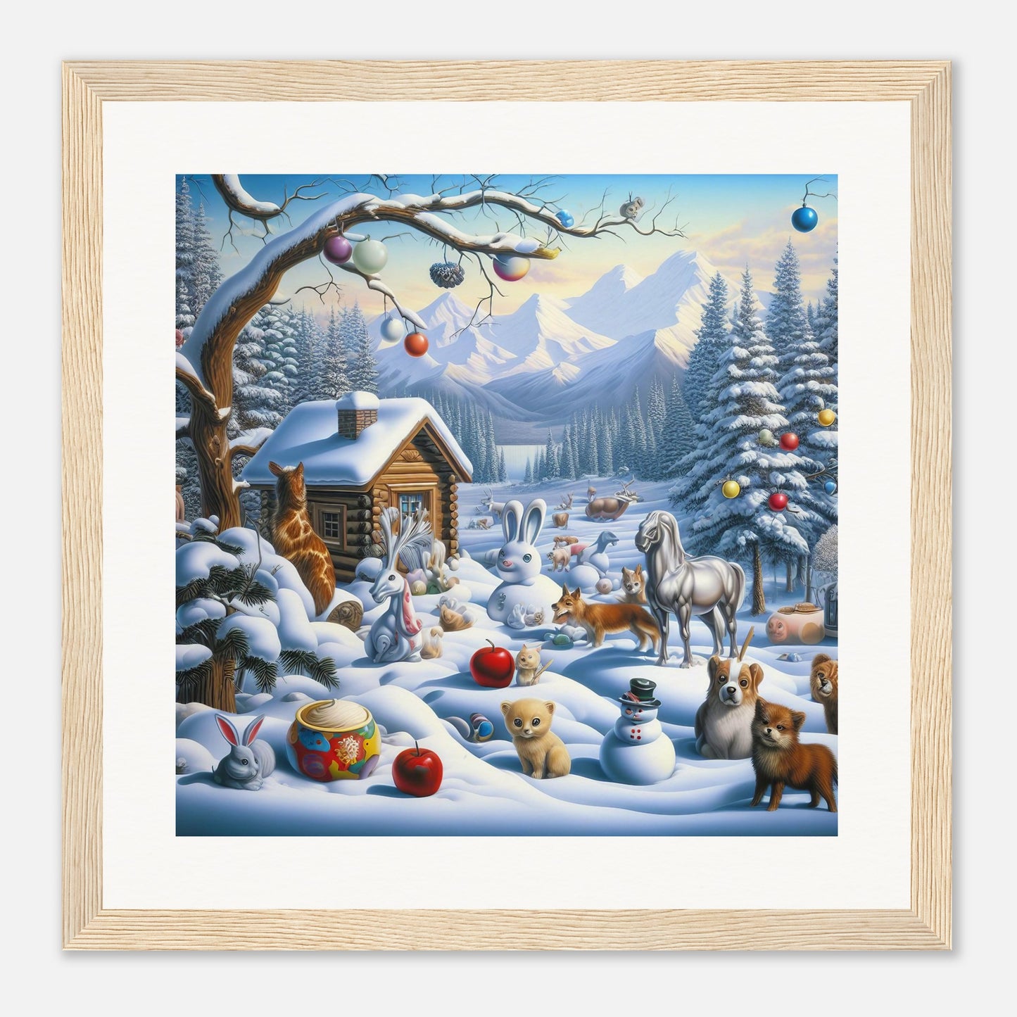 Wall Art - Winter 48 - Rabbit and a fox
