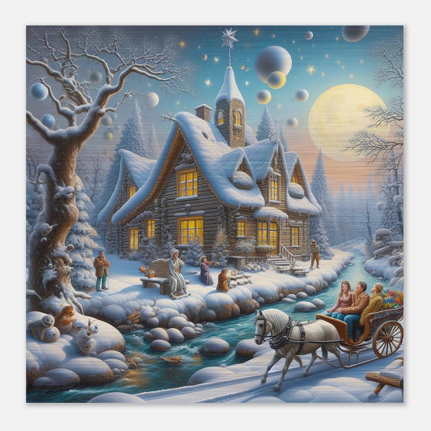 Wall art - House with a horse in winter at night