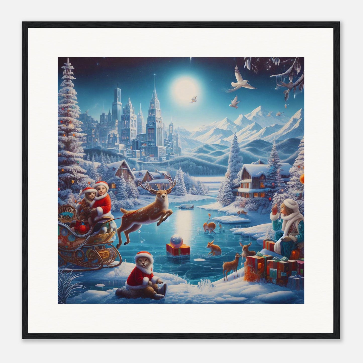 Wall Art - Winter 68 - Jumping reindeer by the river