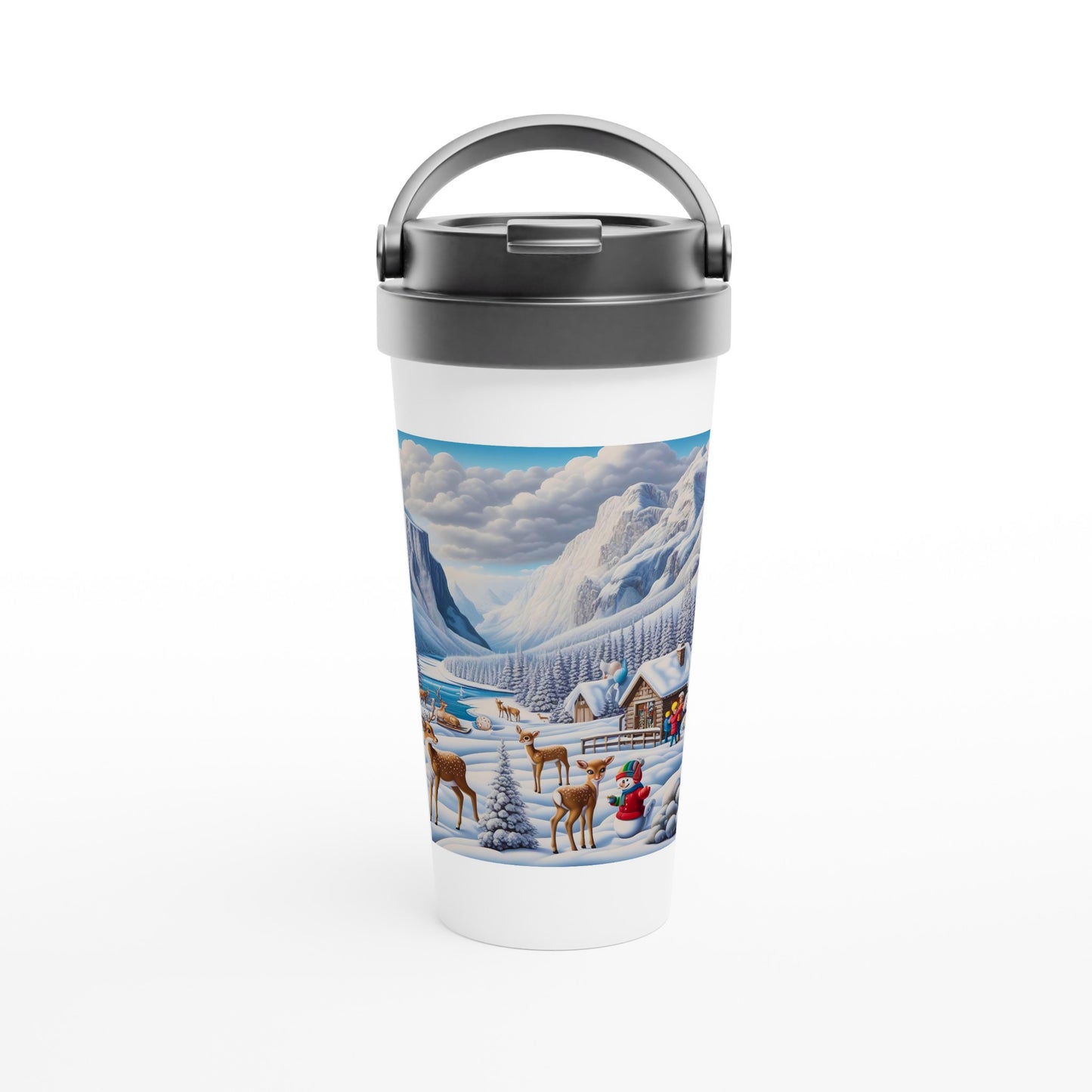 White 15oz Stainless Steel Travel Mug - Winter 159