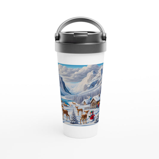 White 15oz Stainless Steel Travel Mug - Winter 159