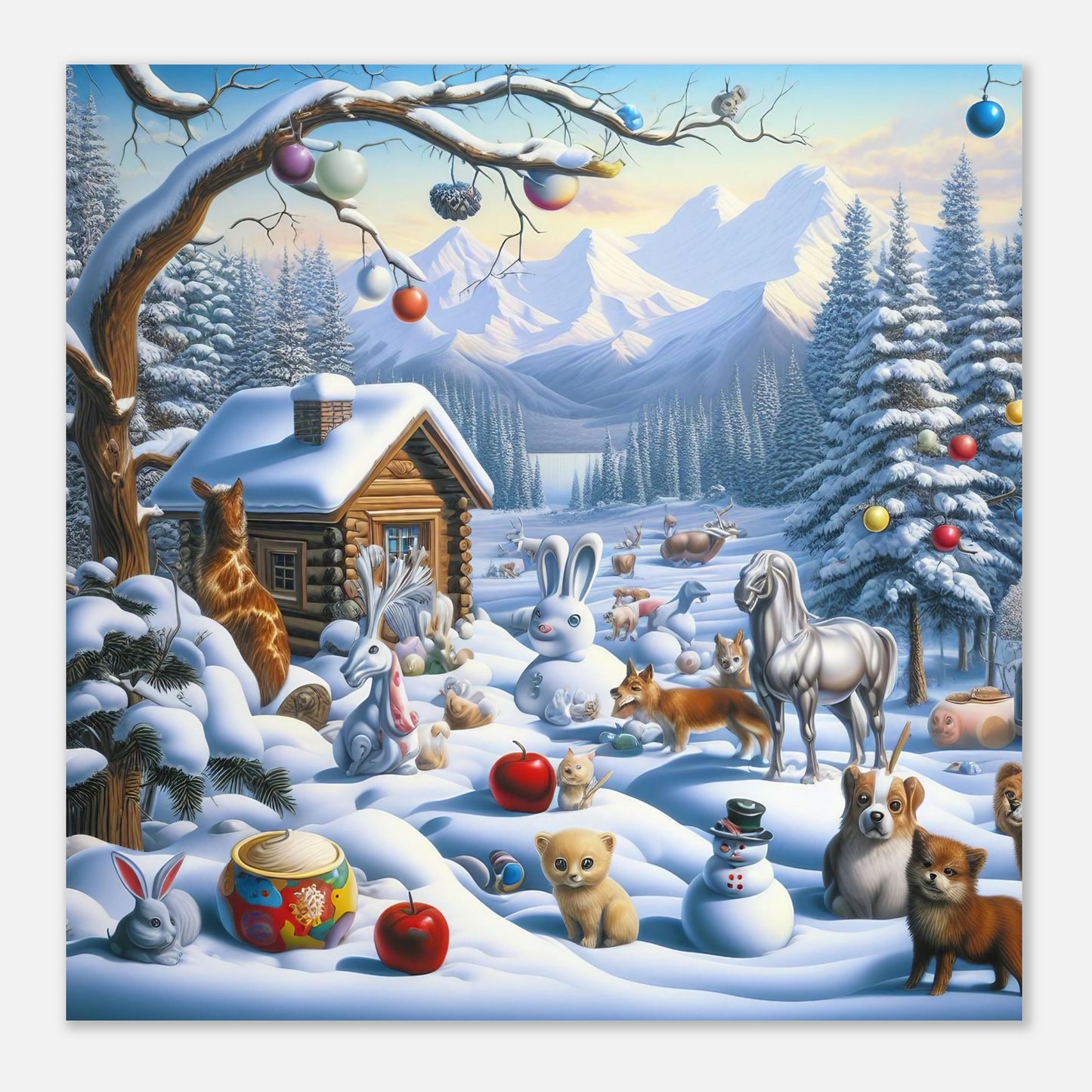 Wall Art - Winter 48 - Rabbit and a fox