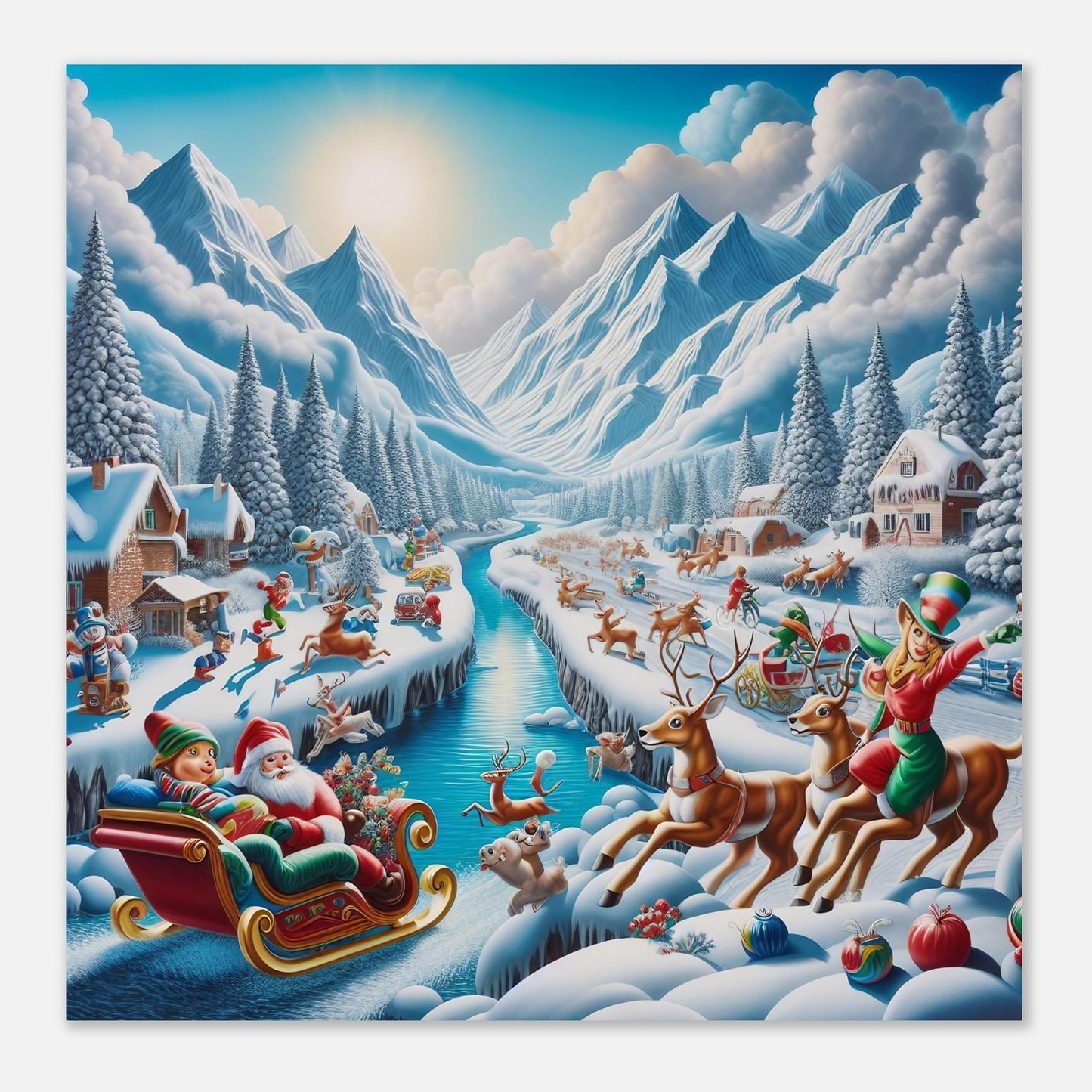 Wall Art - Winter 41 - Santa Claus, reindeer and river