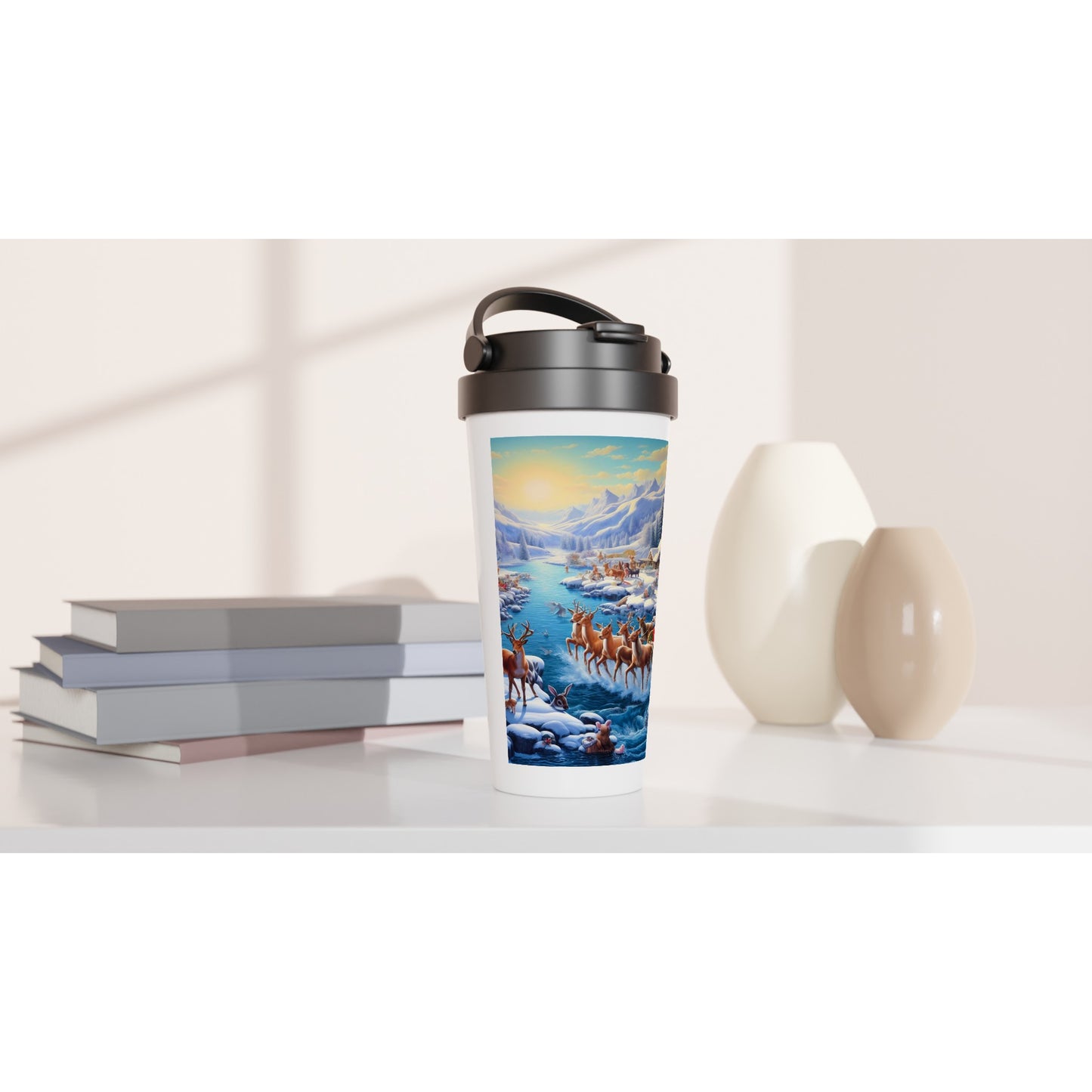 White 15oz Stainless Steel Travel Mug - Winter 170