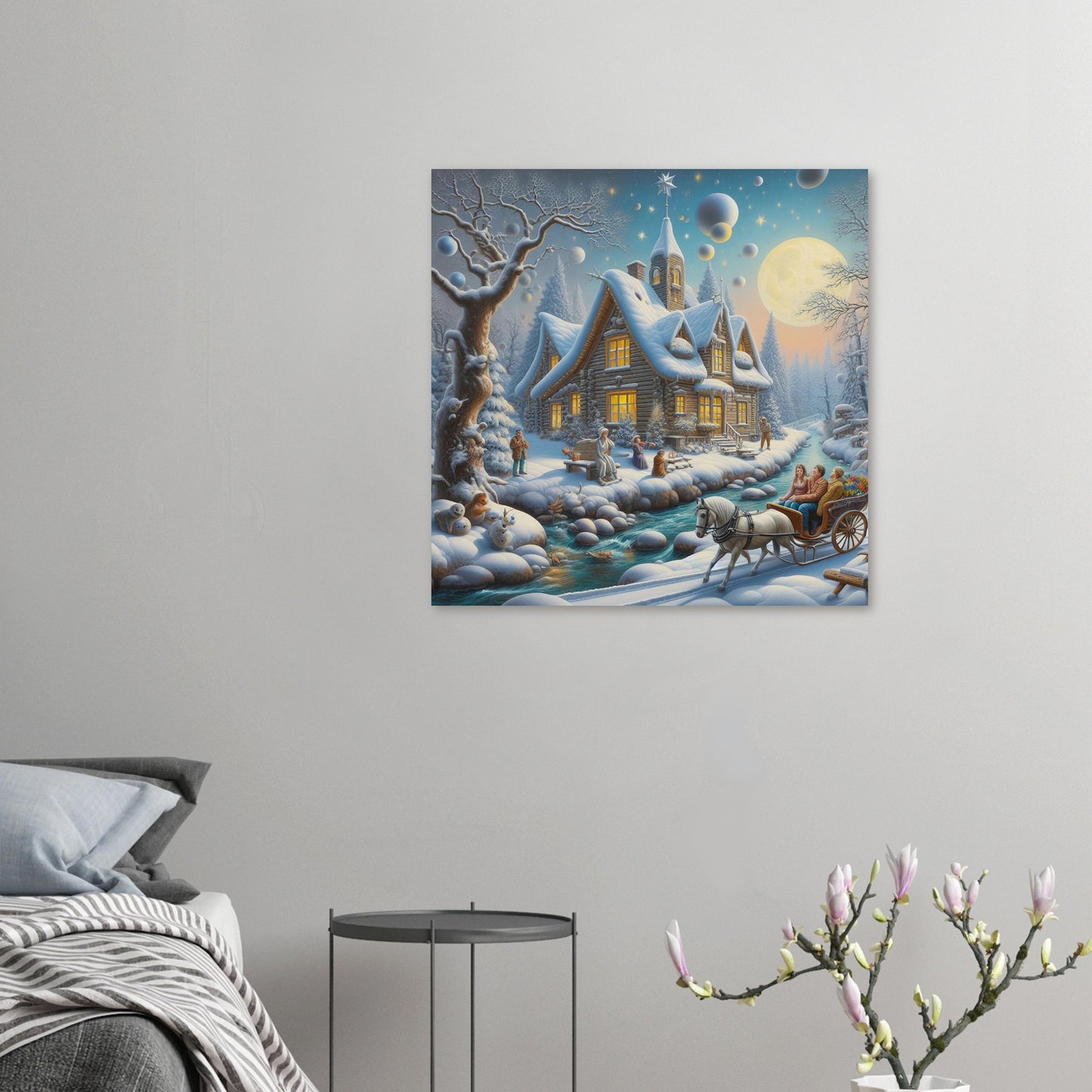 Wall art - House with a horse in winter at night