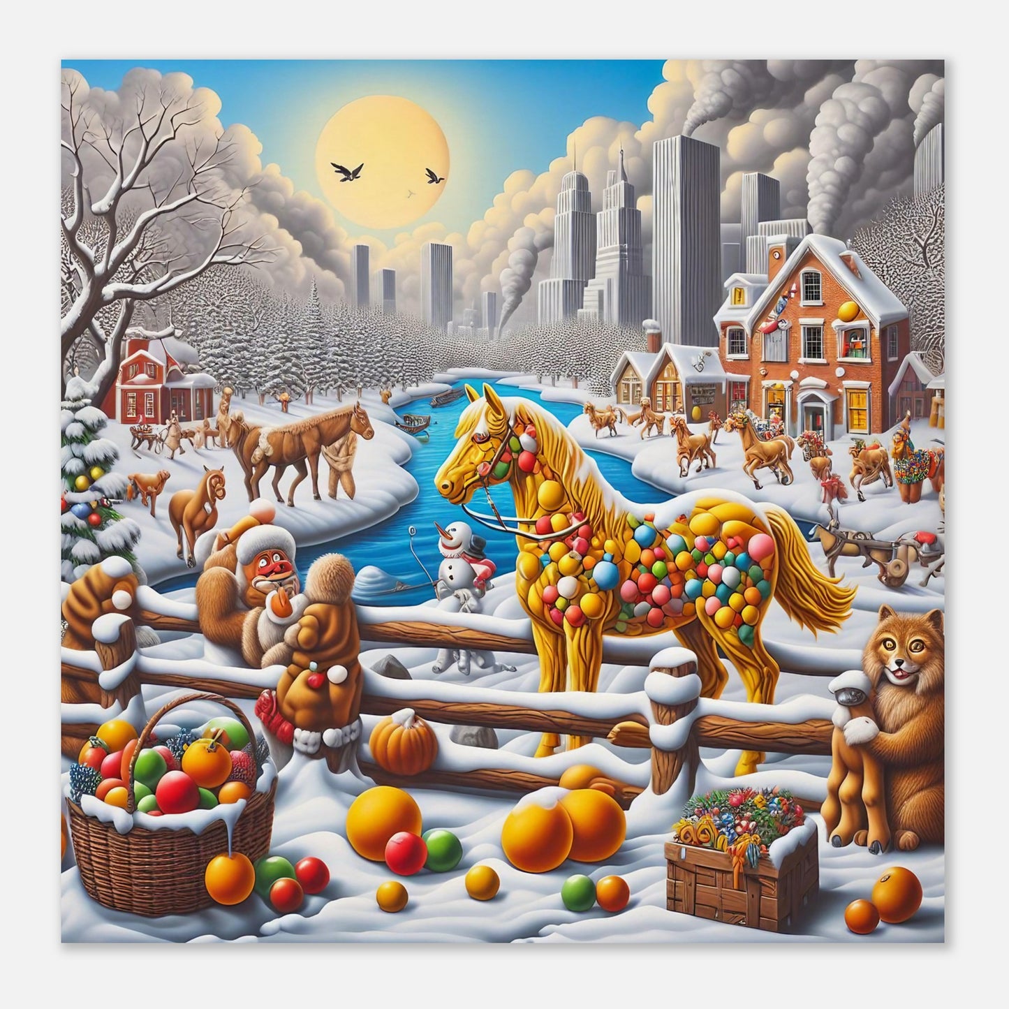 Wall Art - Winter 10 - Horse, Fruits, Houses and River