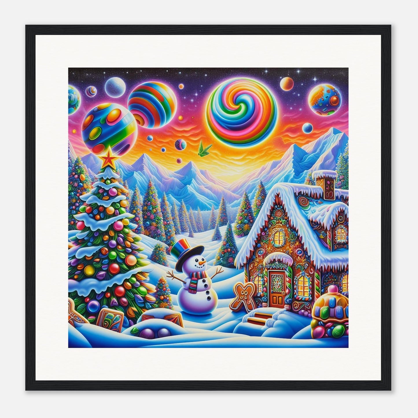 Wall Art - Winter 29 - Snowman and neon planets