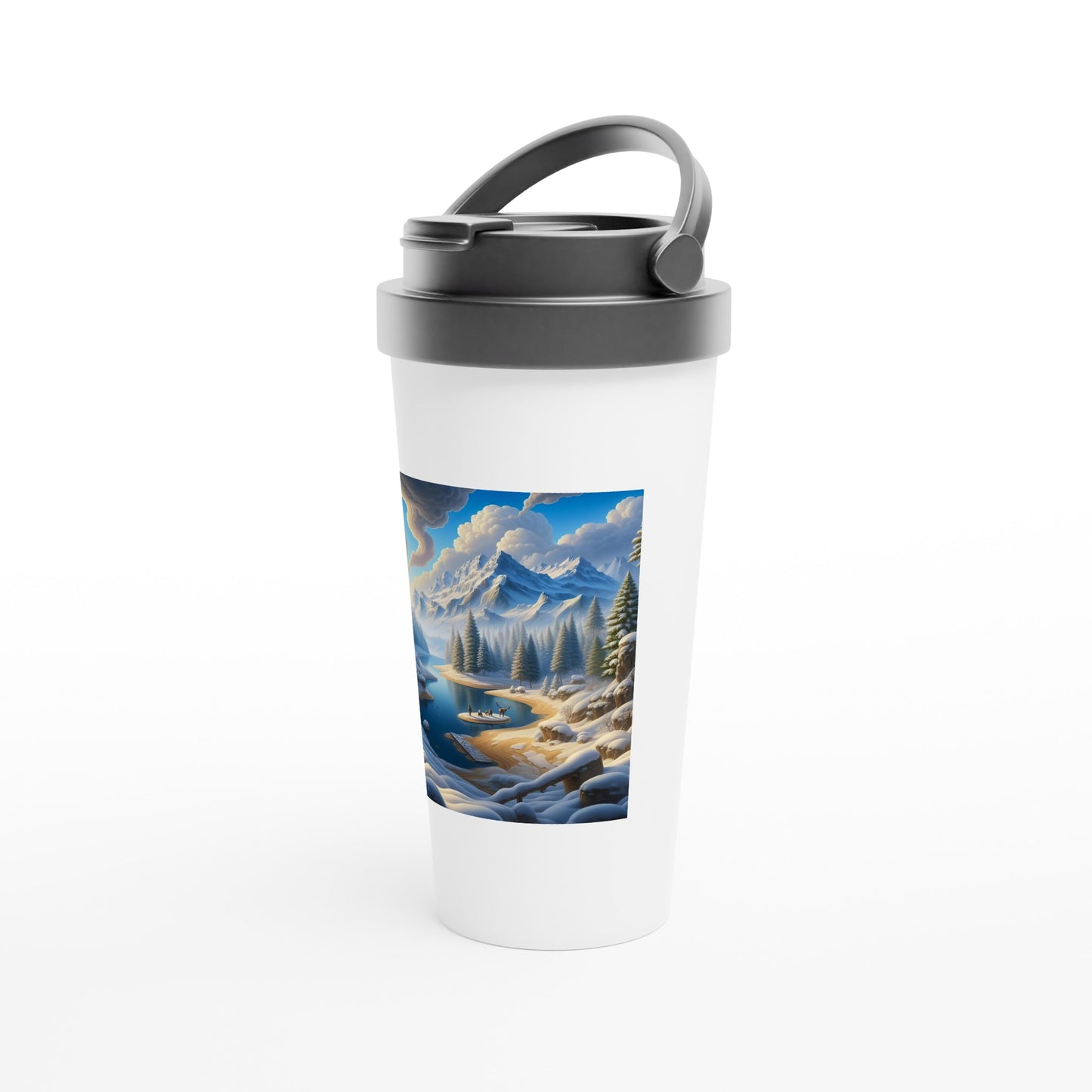 White 15oz Stainless Steel Travel Mug - Winter 163