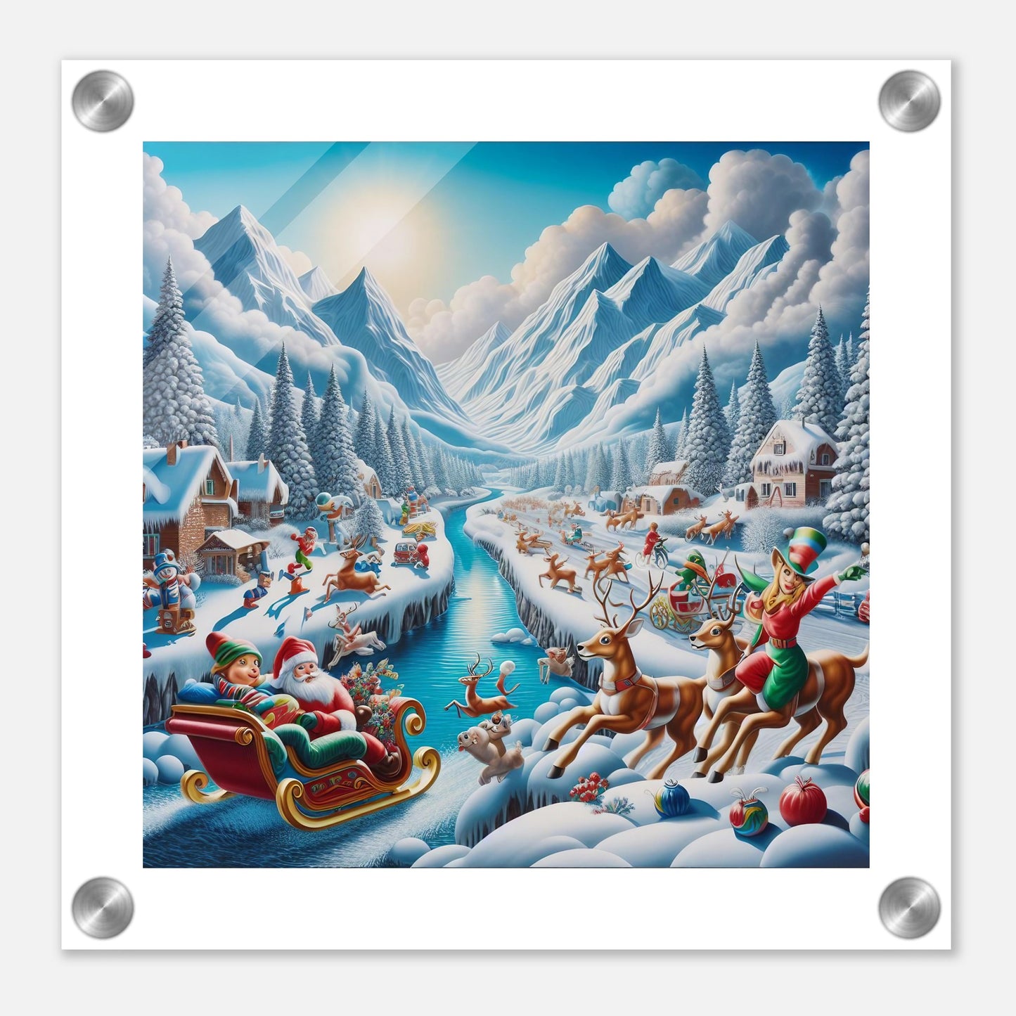 Wall Art - Winter 41 - Santa Claus, reindeer and river