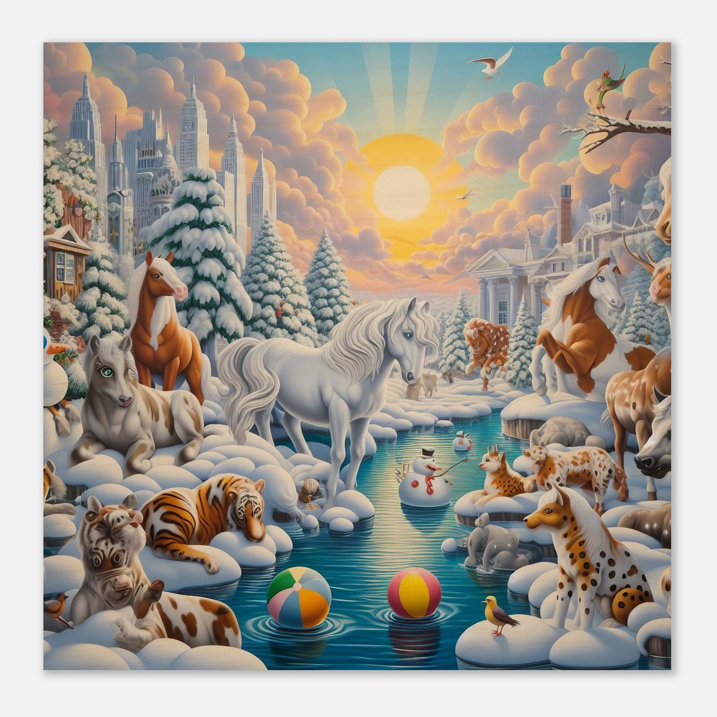Wall Art - Winter 66 - Horses by the river