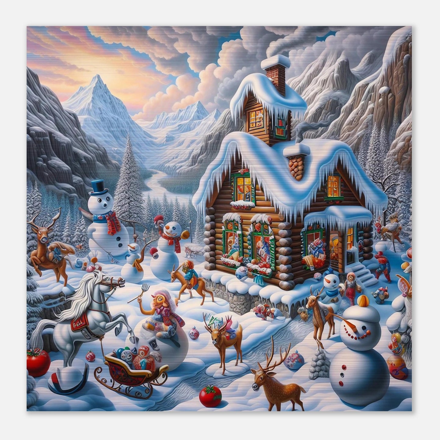 Wall art - House with snowmen