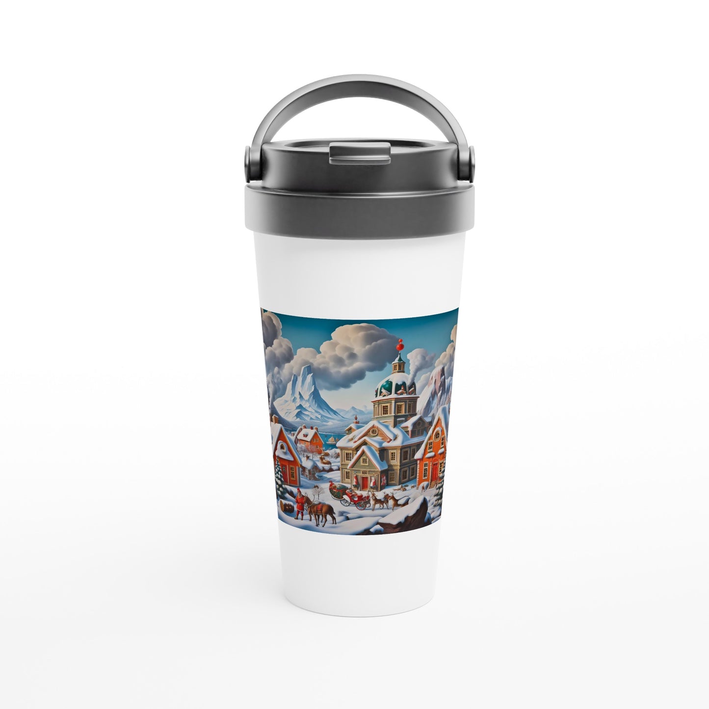 White 15oz Stainless Steel Travel Mug - Winter 124