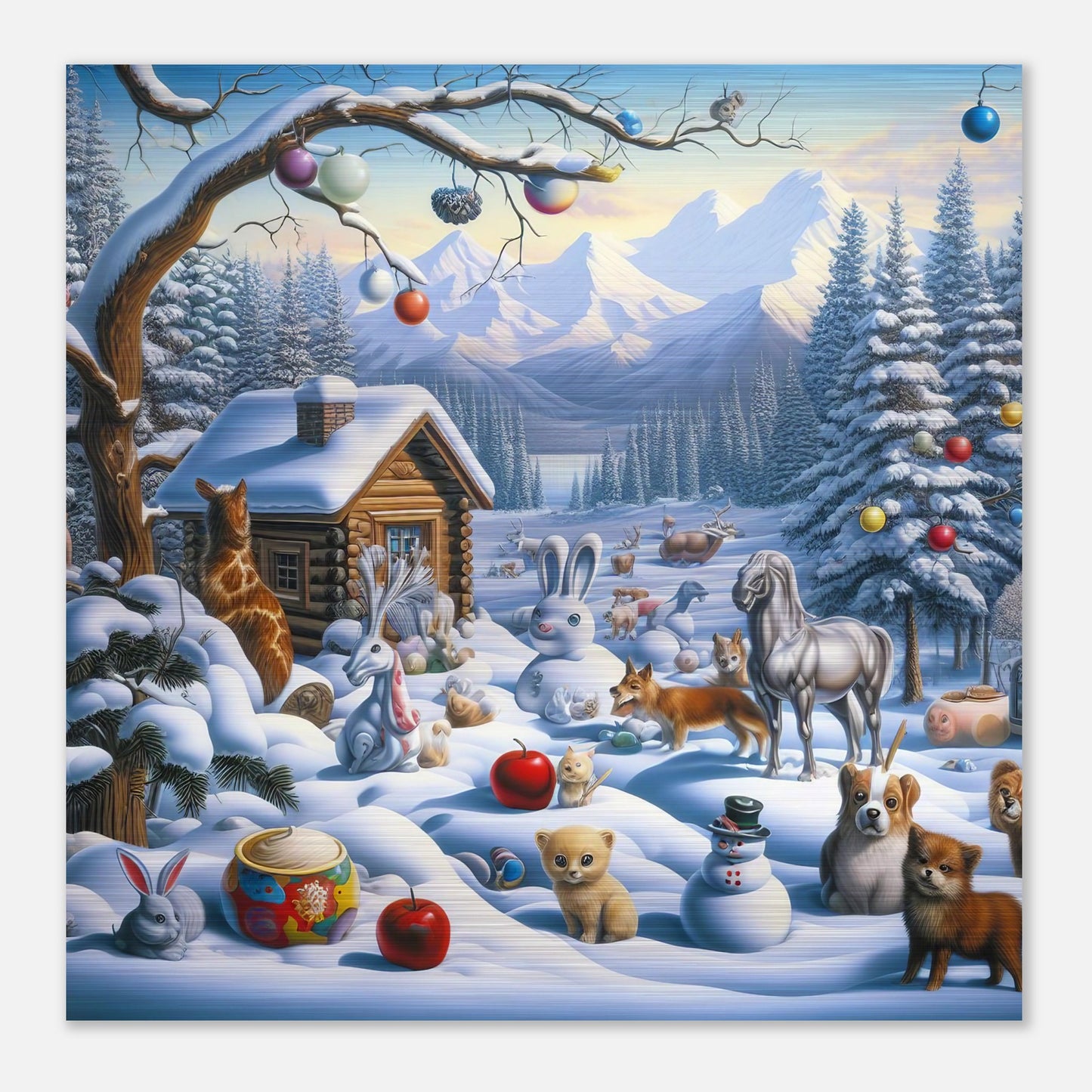 Wall Art - Winter 48 - Rabbit and a fox