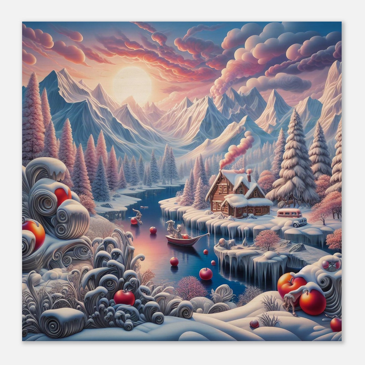 Wall Art - Winter 62 - Small boat on a river