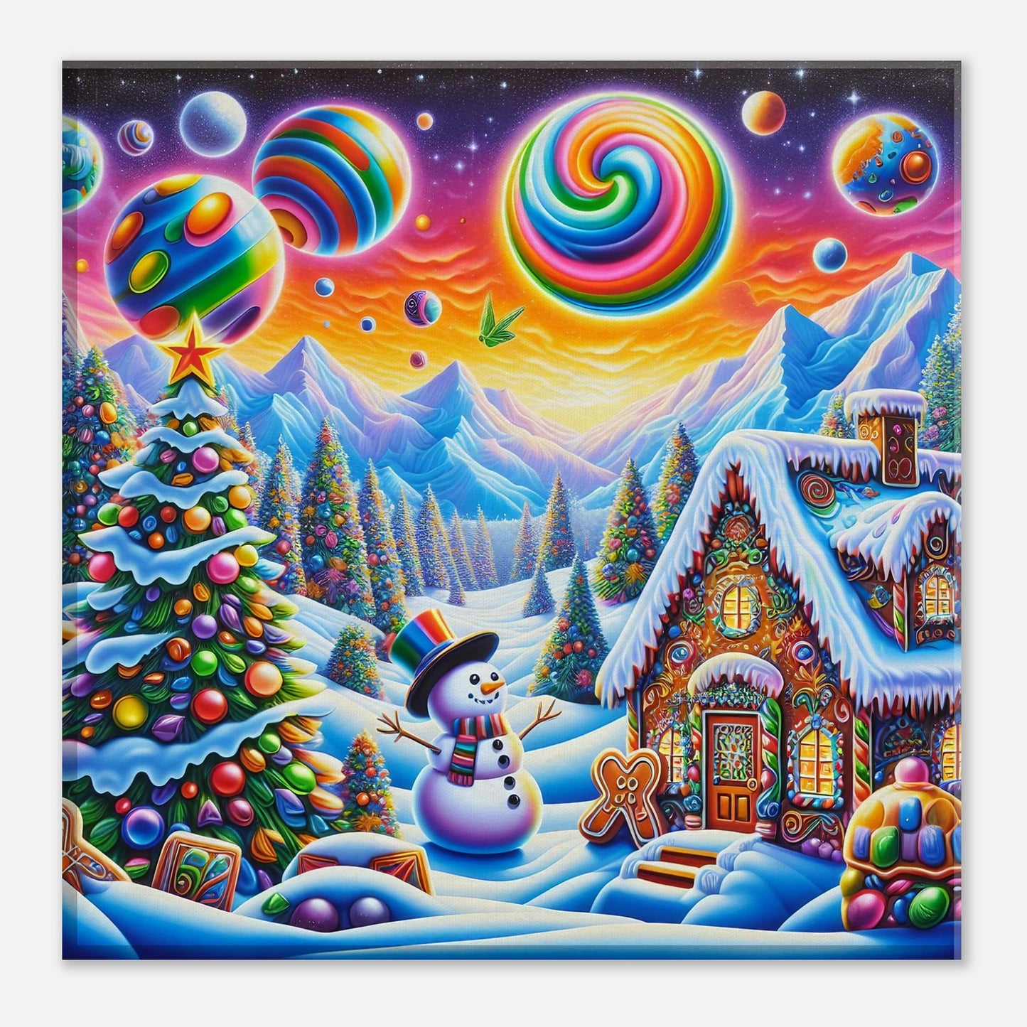 Wall Art - Winter 29 - Snowman and neon planets