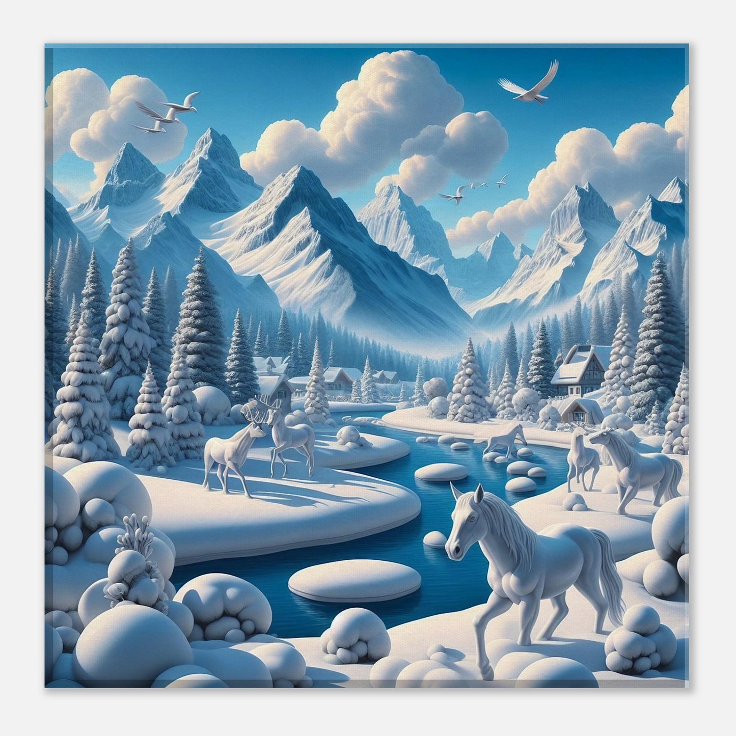 Wall Art - Winter 1 - Horses, deer and mountains