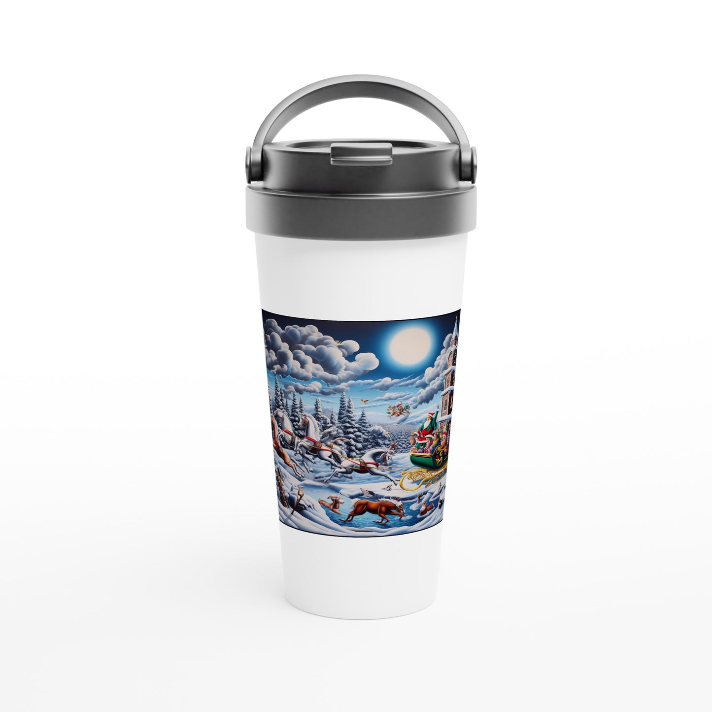 White 15oz Stainless Steel Travel Mug - Winter 136