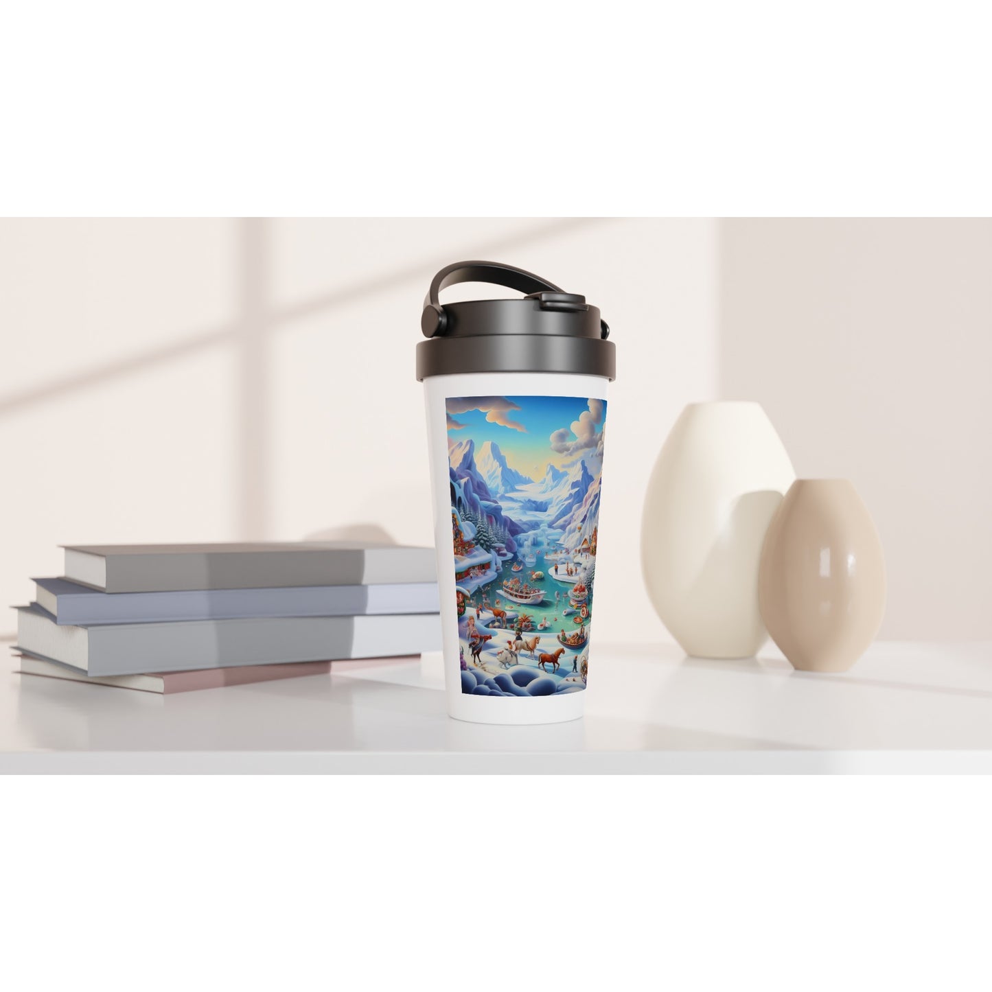 White 15oz Stainless Steel Travel Mug - Winter 169