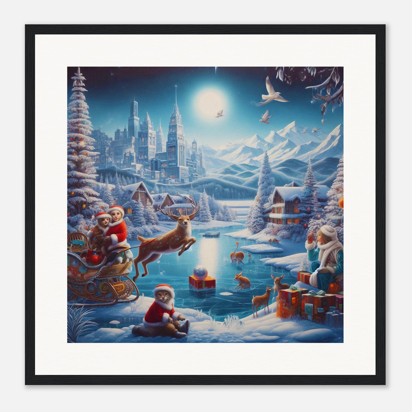 Wall Art - Winter 68 - Jumping reindeer by the river