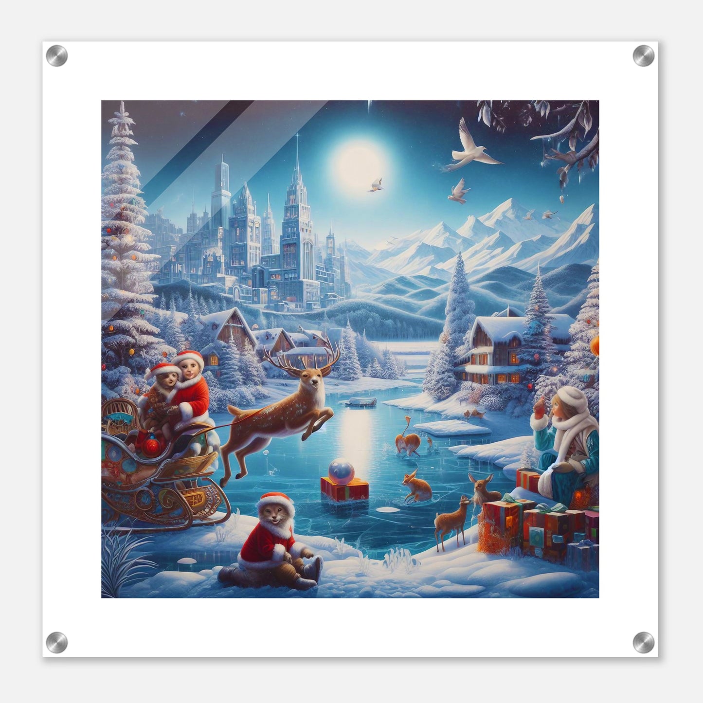 Wall Art - Winter 68 - Jumping reindeer by the river