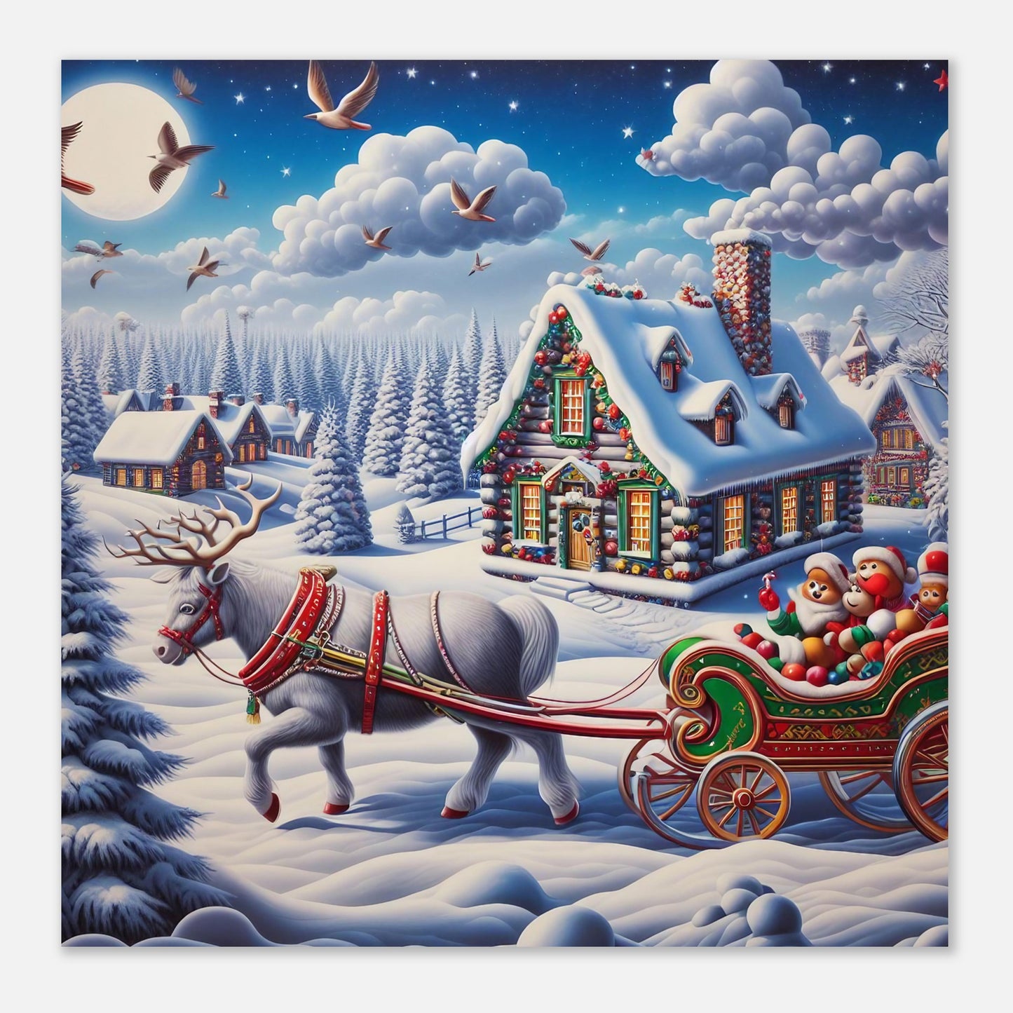 Wall Art - Winter 20 - White reindeer and a snow carriage