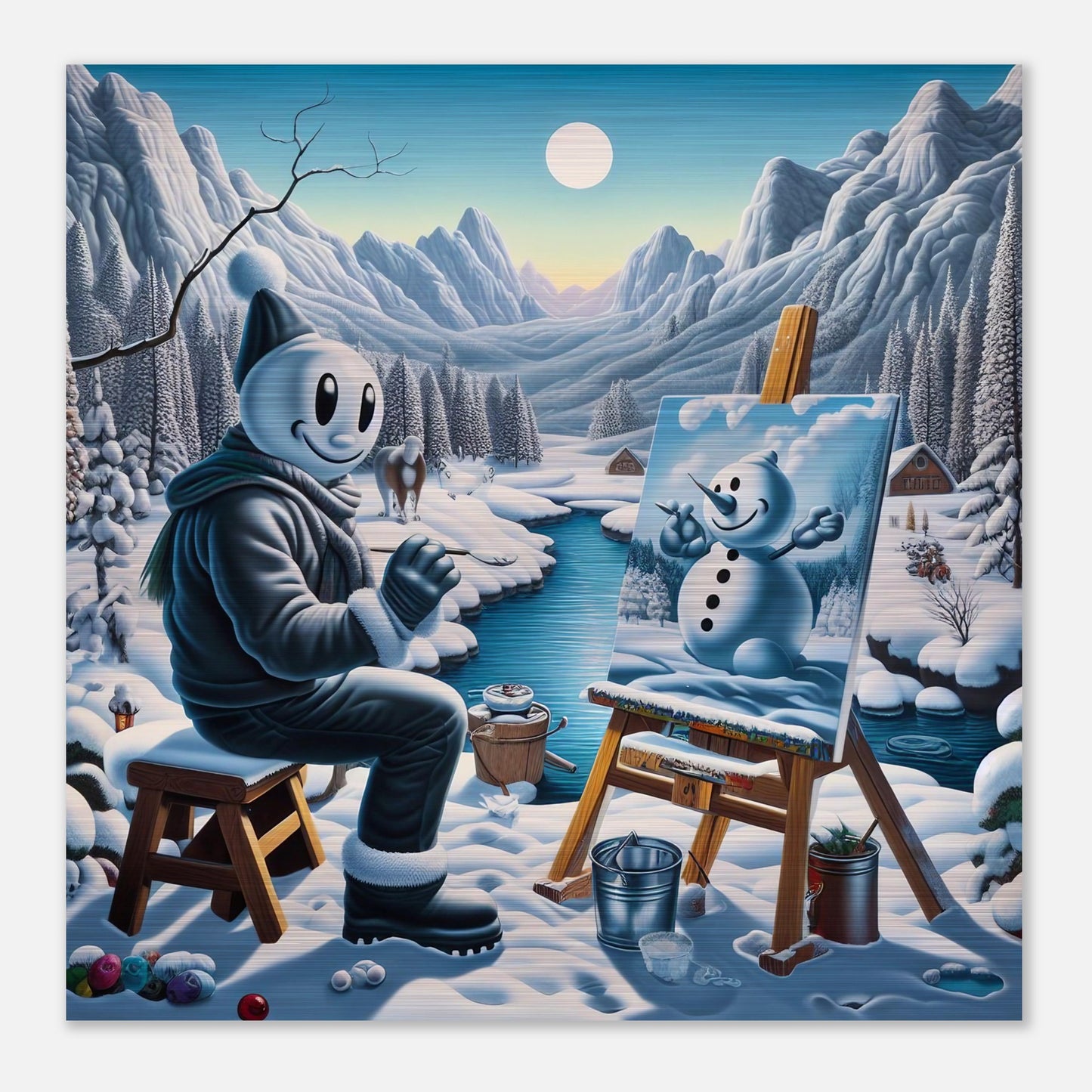 Wall Art - Winter 79 - Snowman by the river