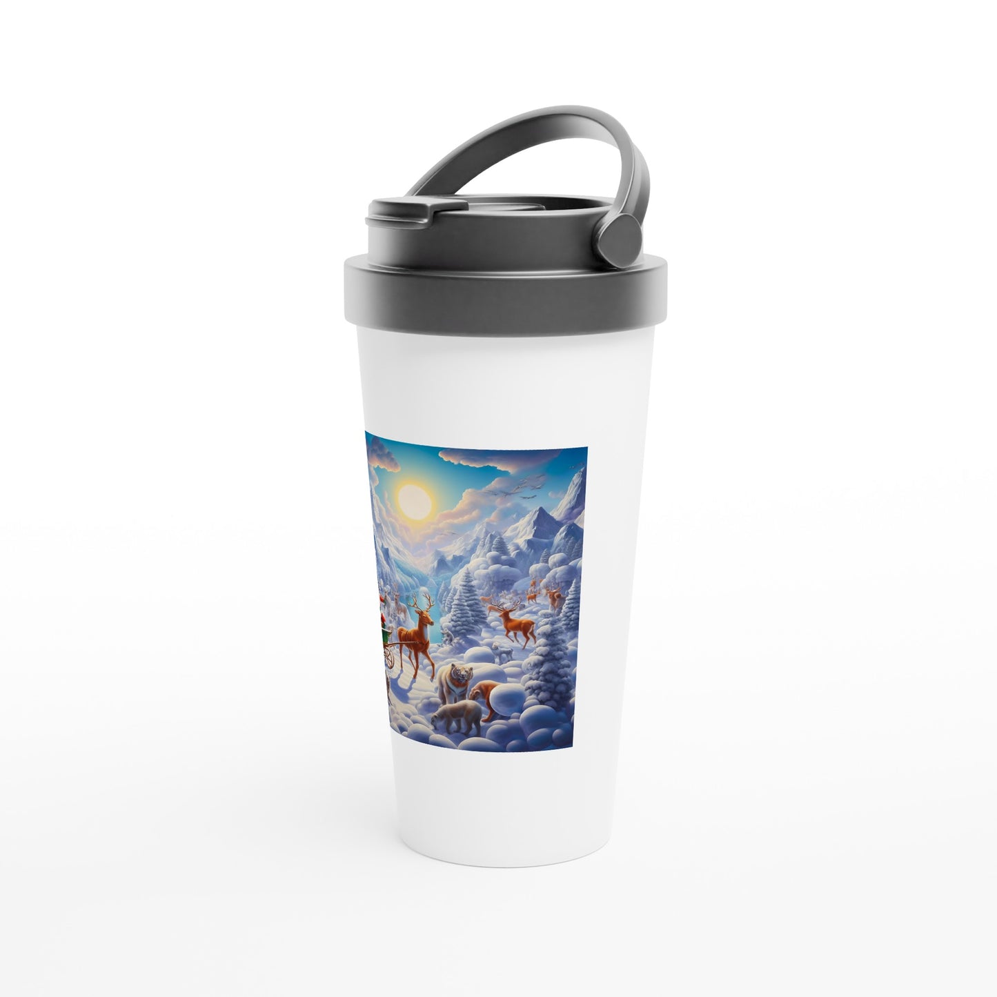 White 15oz Stainless Steel Travel Mug - Winter 123