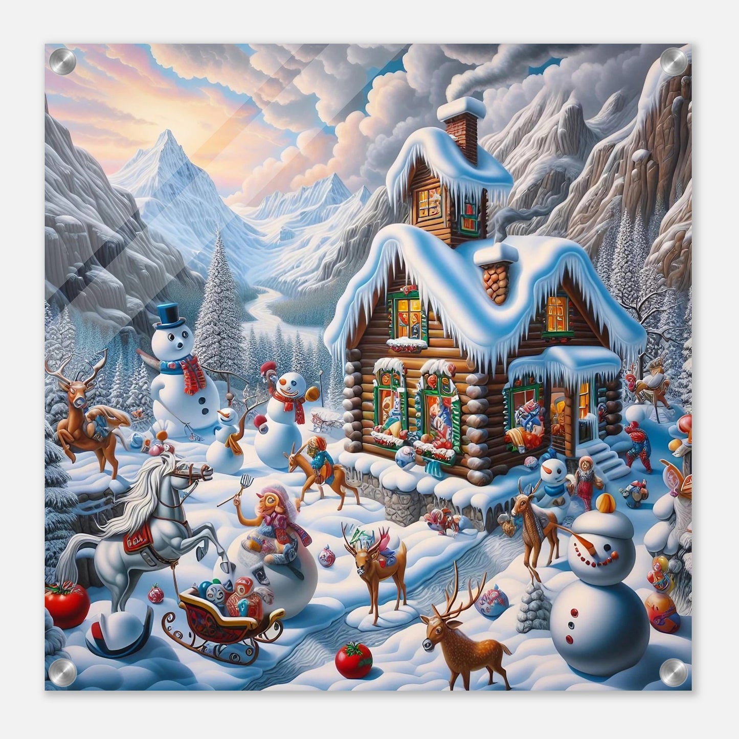 Wall art - House with snowmen