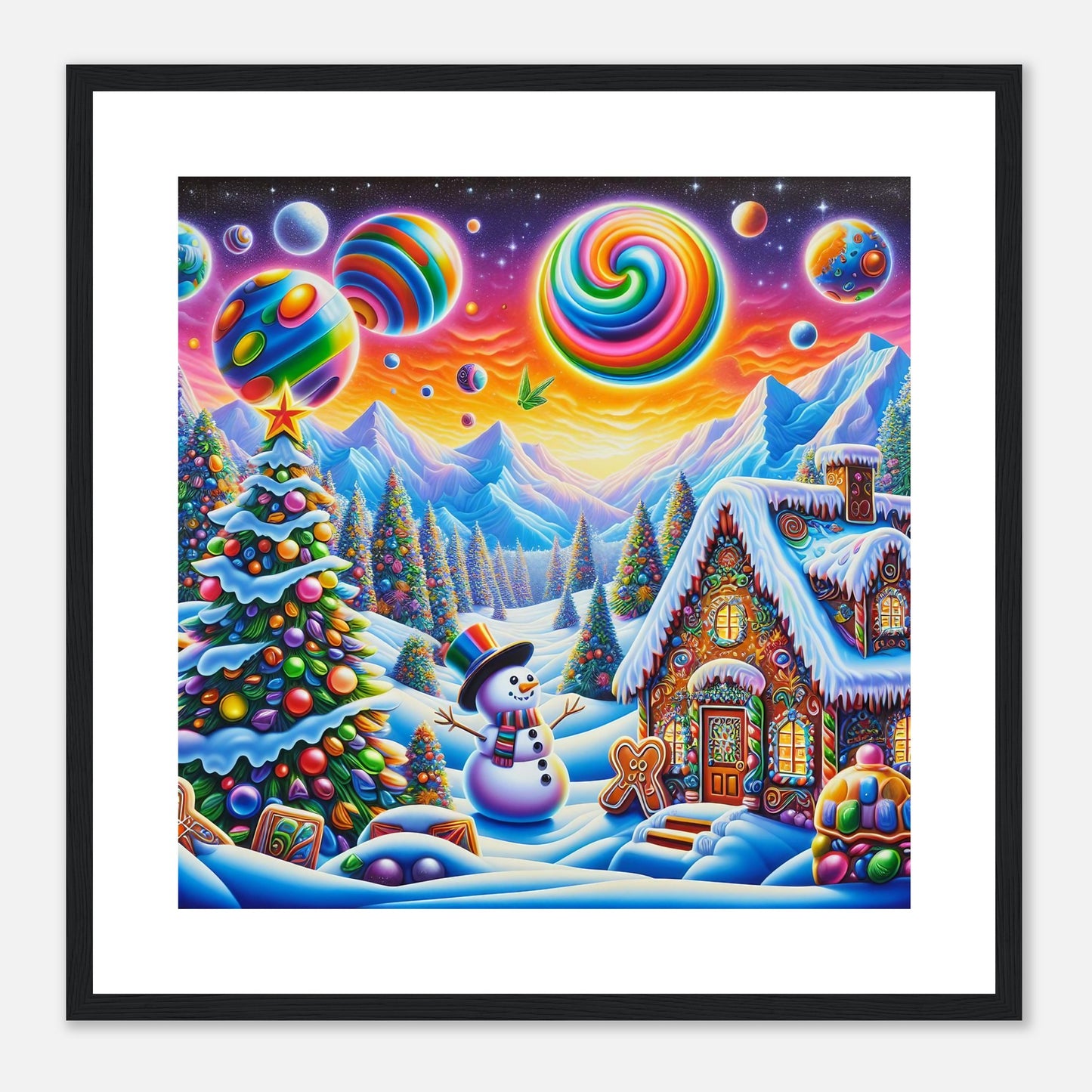 Wall Art - Winter 29 - Snowman and neon planets
