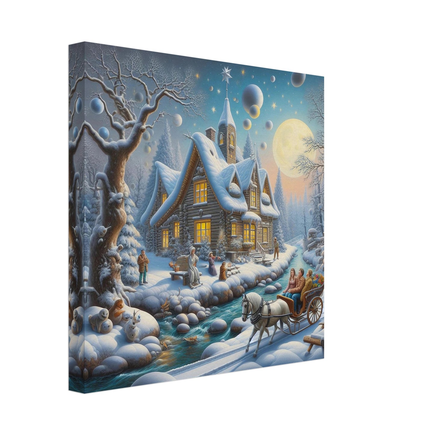 Wall art - House with a horse in winter at night