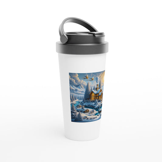 White 15oz Stainless Steel Travel Mug - Winter 176