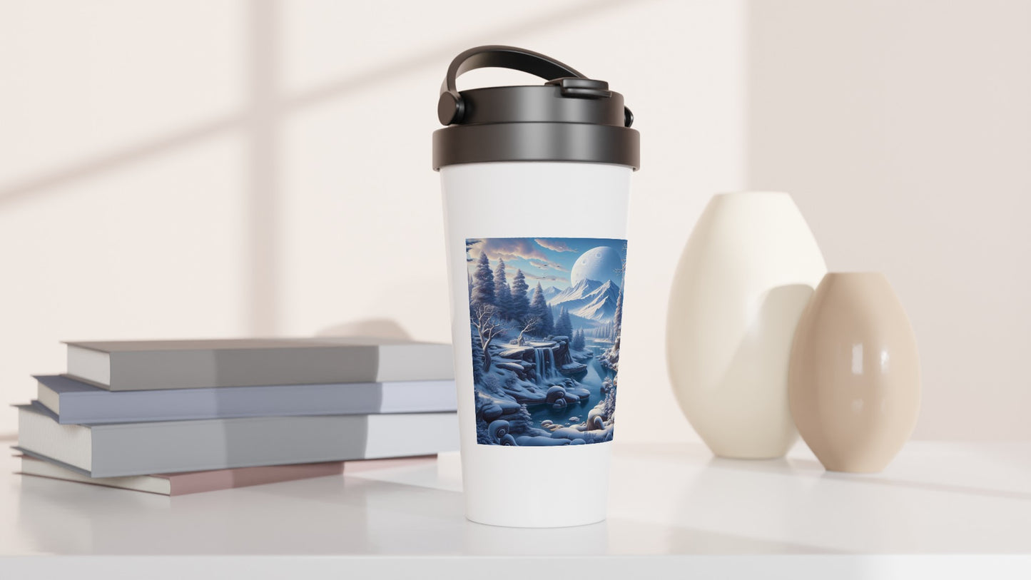 White 15oz Stainless Steel Travel Mug - Winter 174