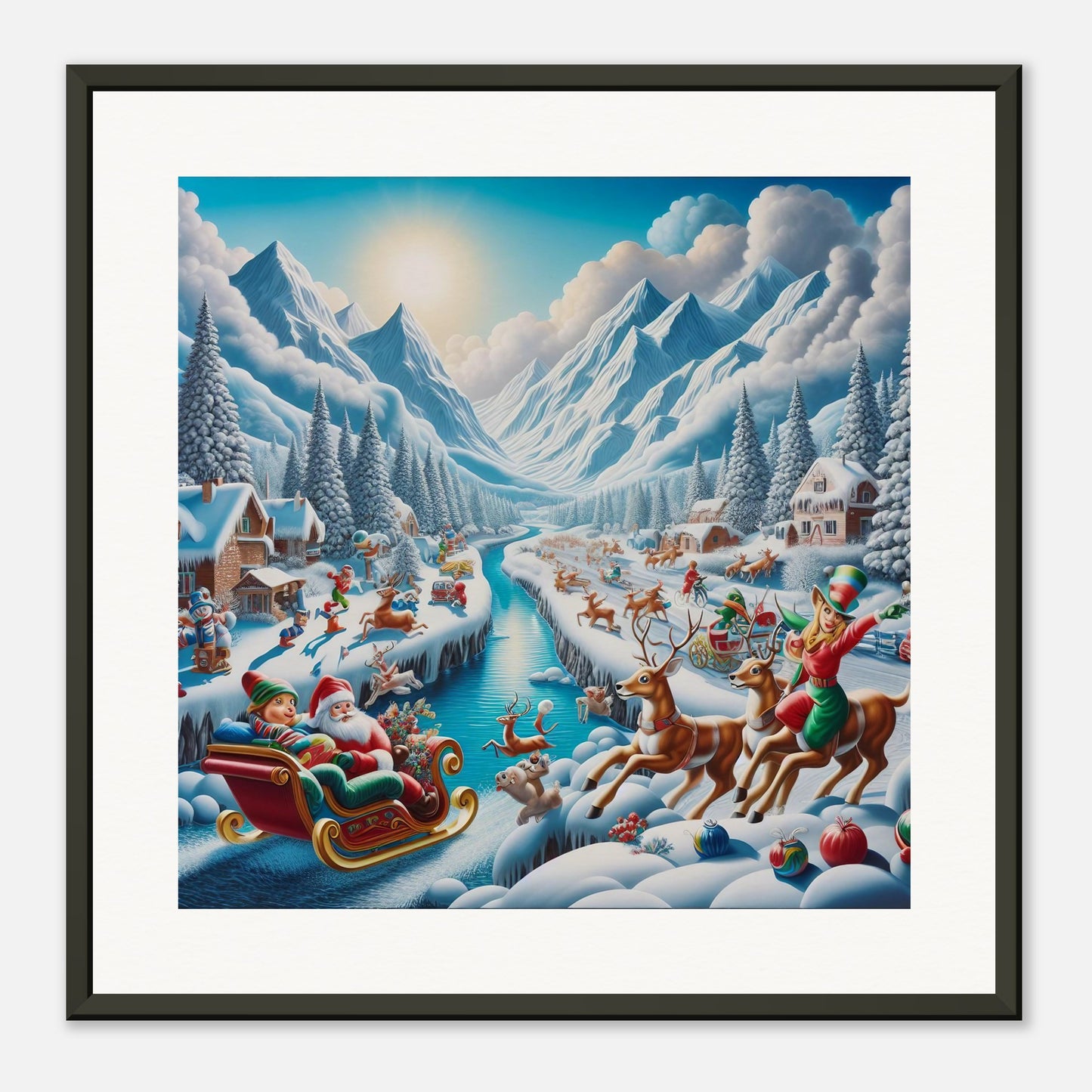 Wall Art - Winter 41 - Santa Claus, reindeer and river