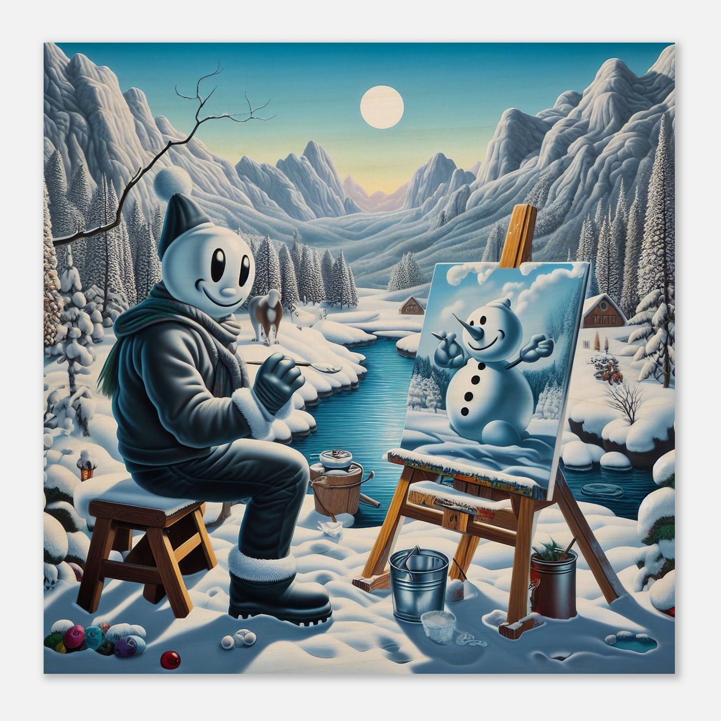 Wall Art - Winter 79 - Snowman by the river