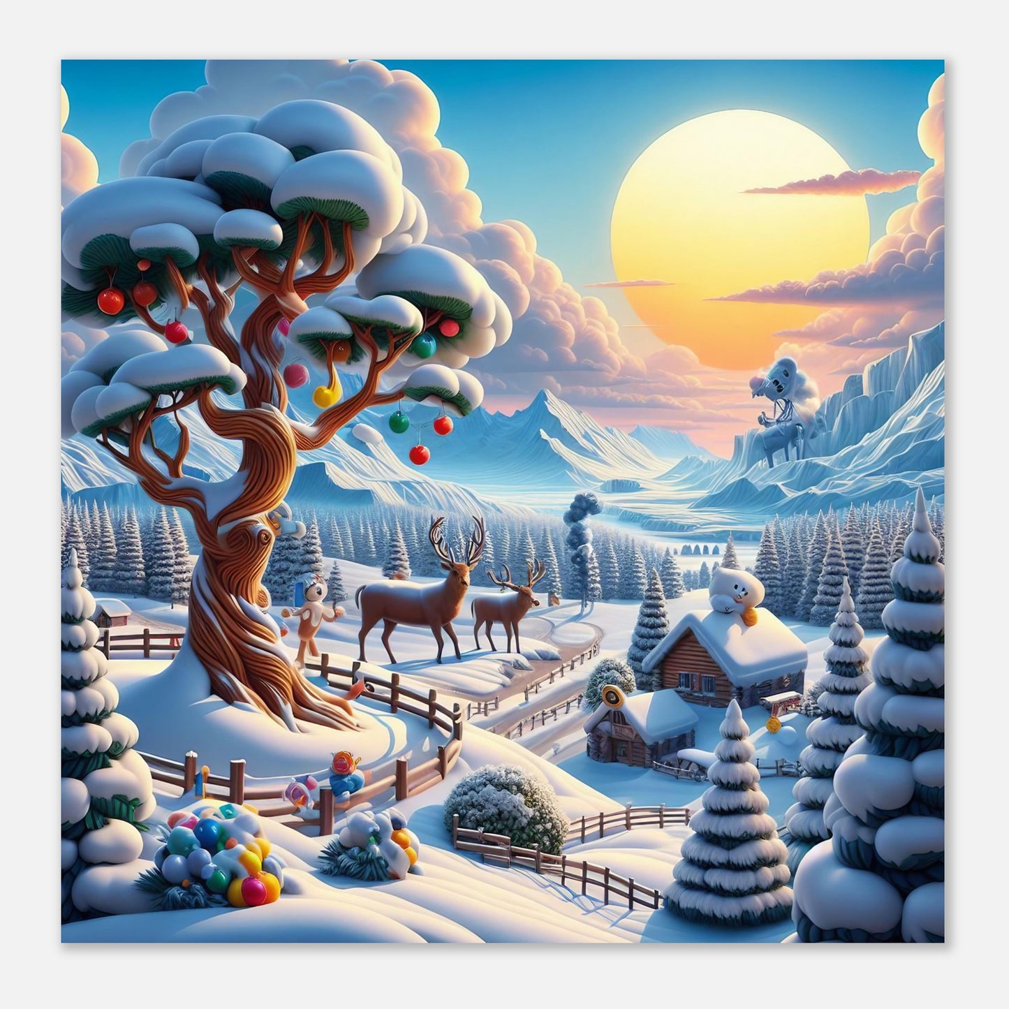 Wall Art - Winter 32 - Deer and tree