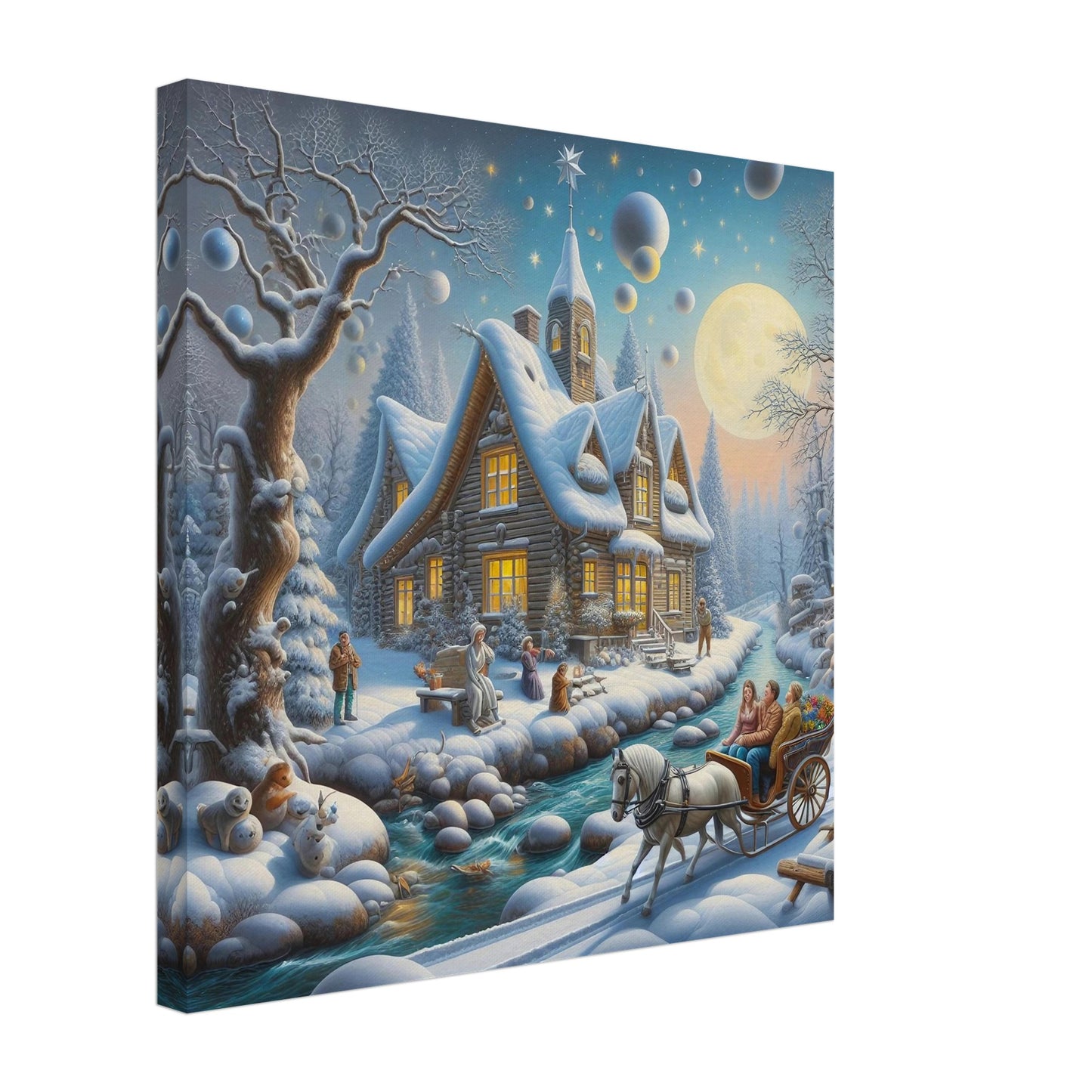 Wall art - House with a horse in winter at night