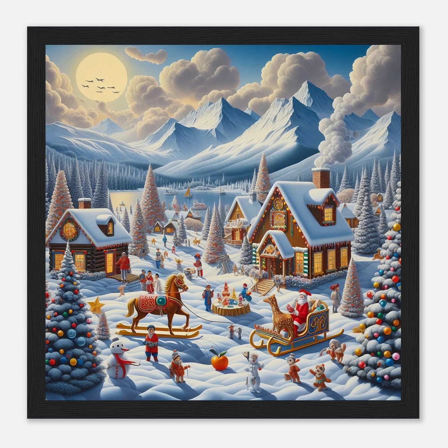 Wall art - Houses with Santa Claus and a Wood Horse