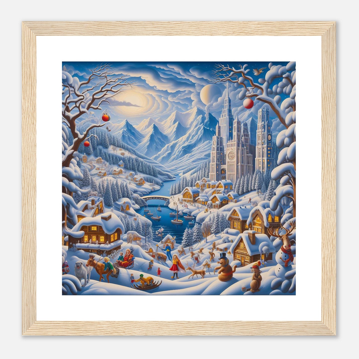Wall Art - Winter 2 - Mountains, river, building