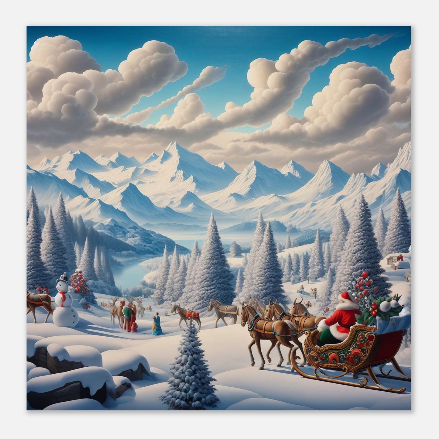 Wall Art - Winter 38 - Horses, Santa Claus and snowman