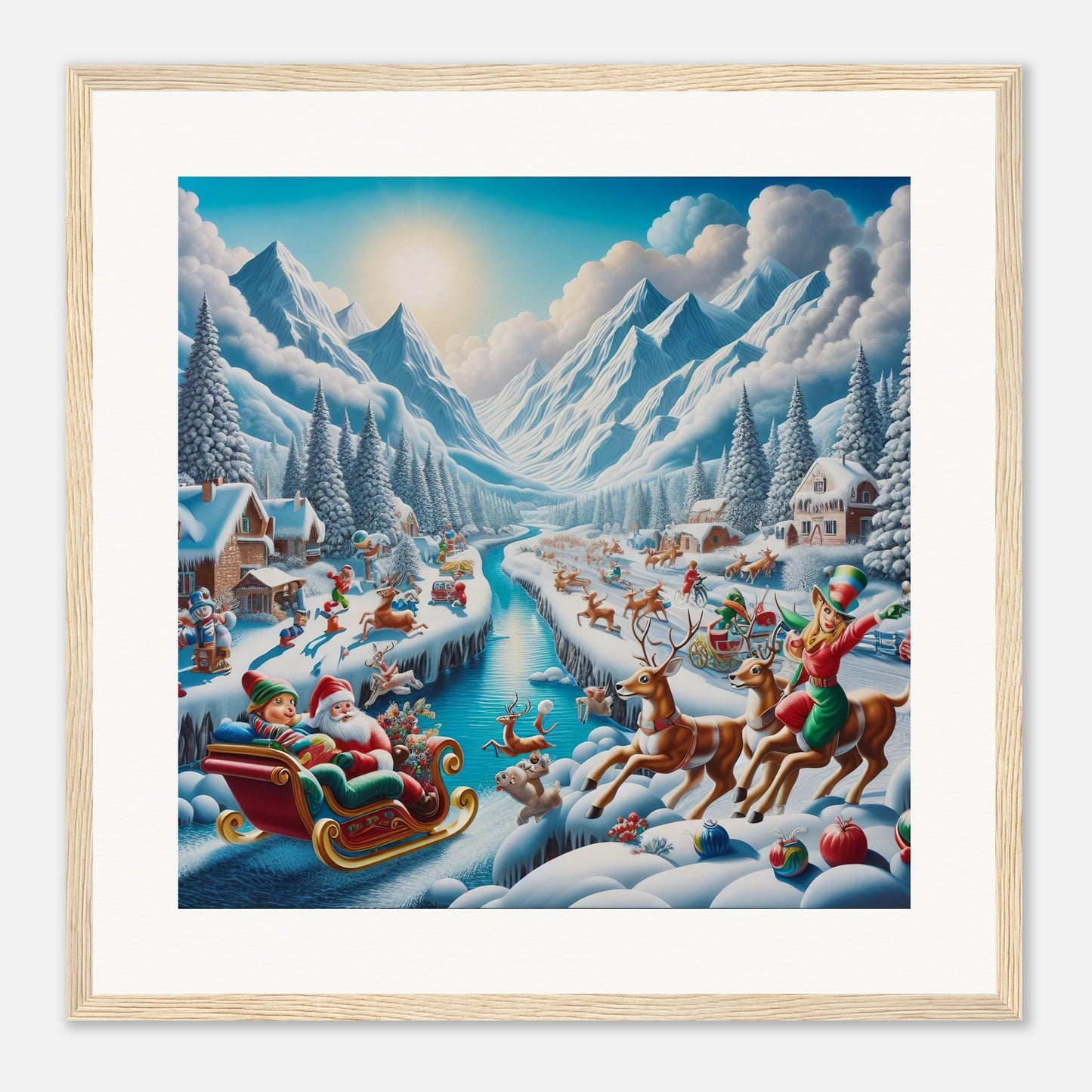 Wall Art - Winter 41 - Santa Claus, reindeer and river