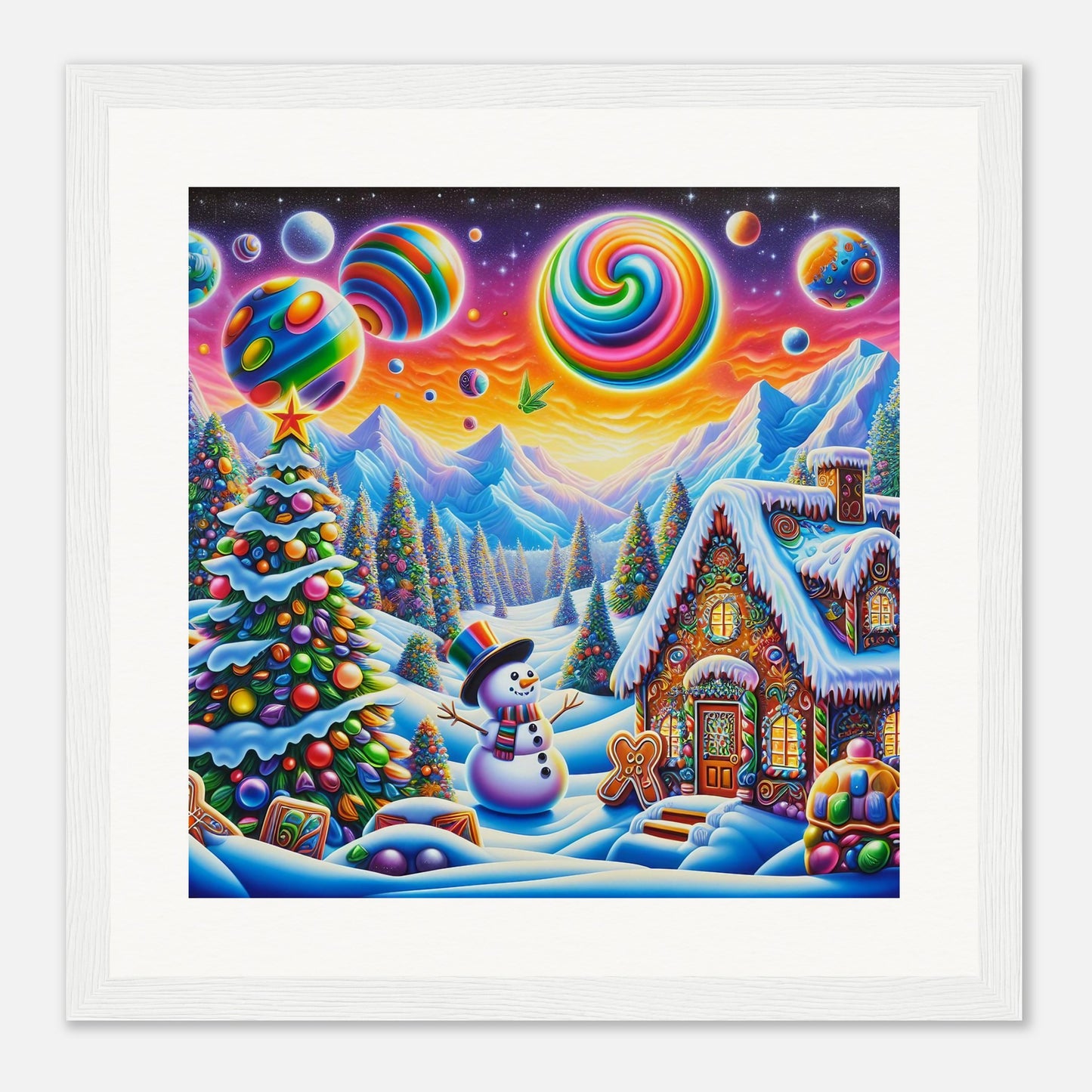 Wall Art - Winter 29 - Snowman and neon planets