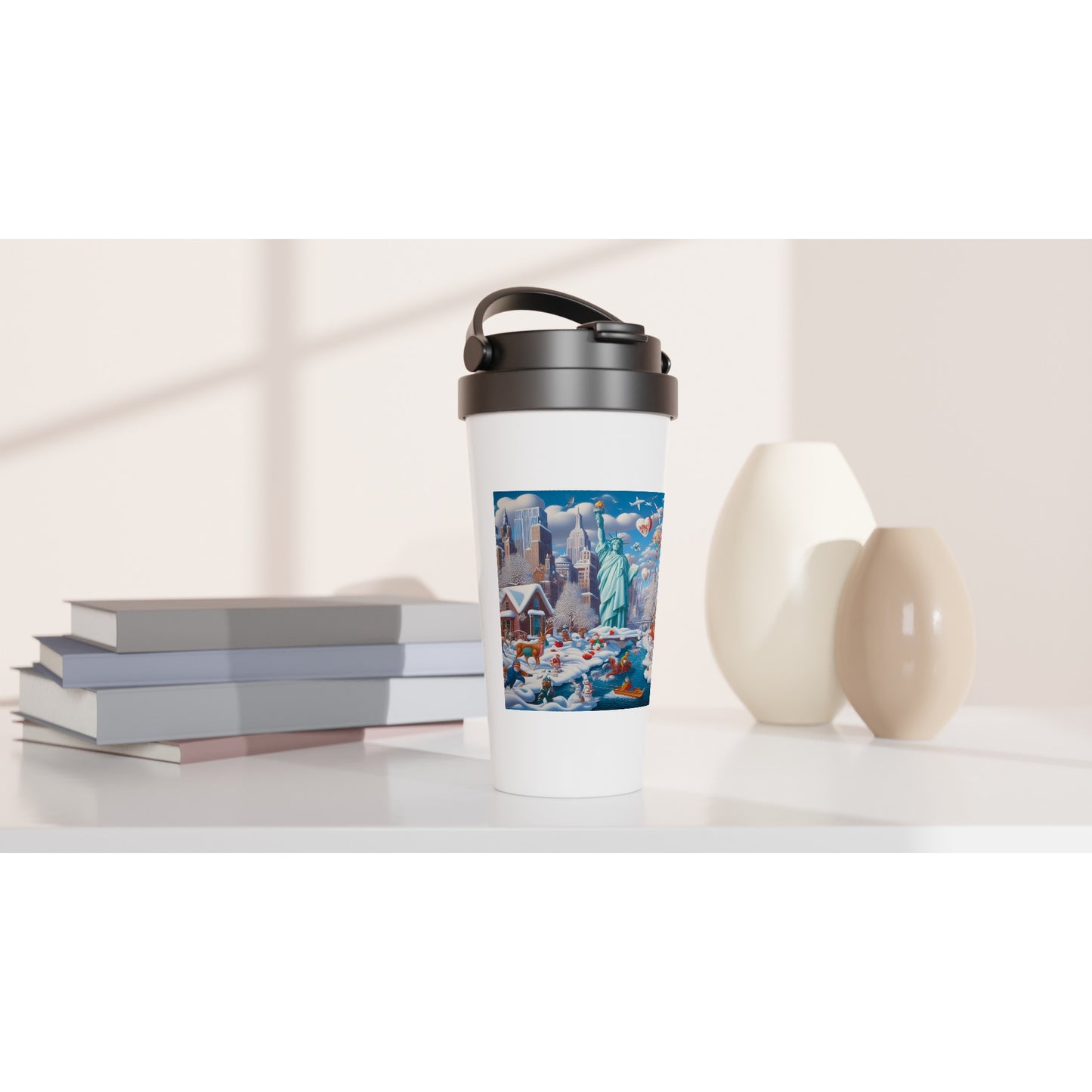 White 15oz Stainless Steel Travel Mug - Winter 144