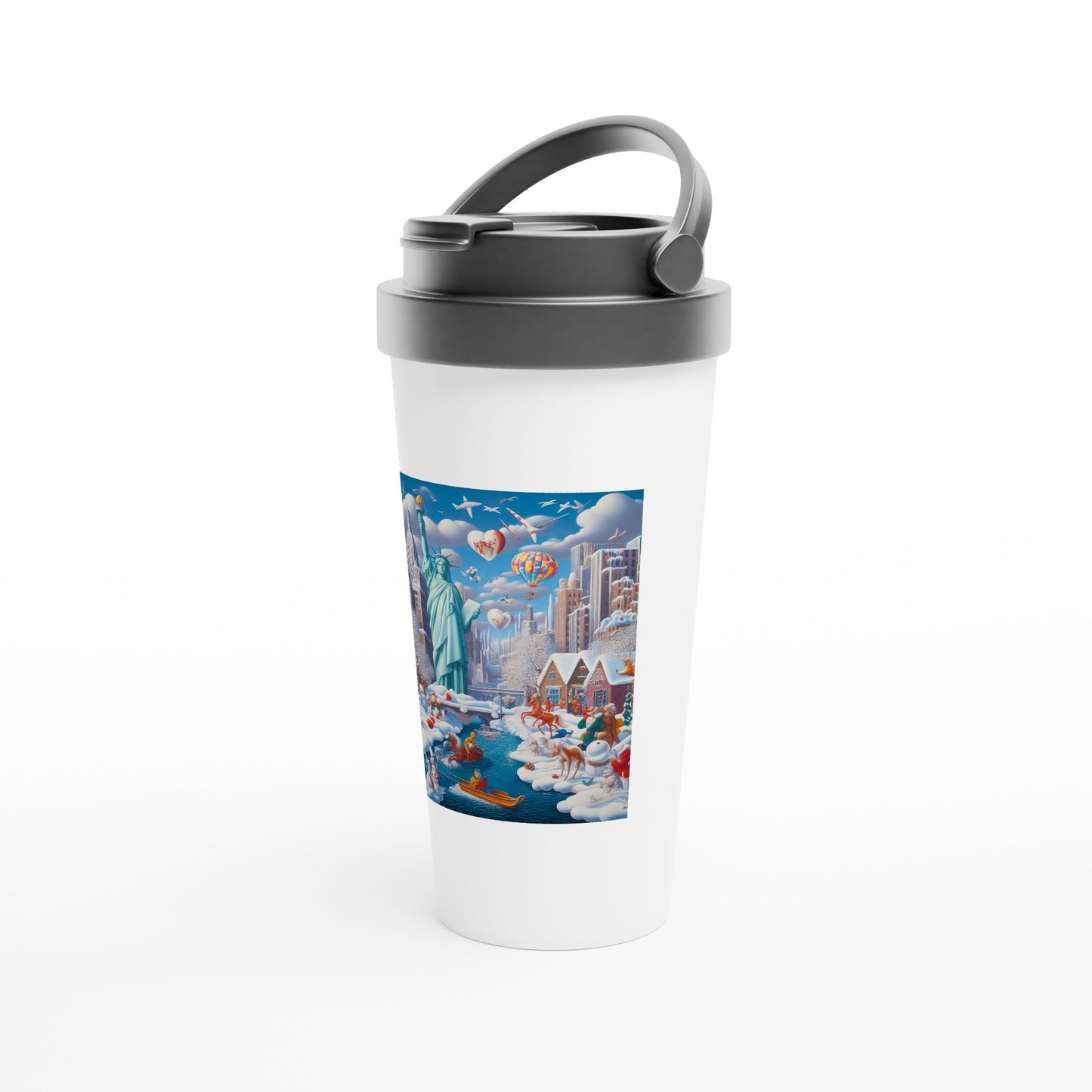 White 15oz Stainless Steel Travel Mug - Winter 144