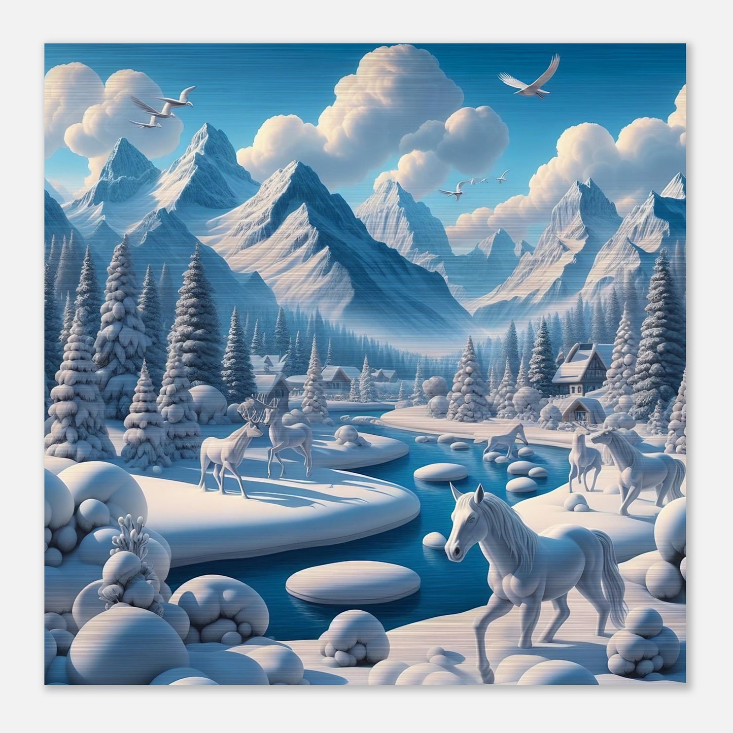 Wall Art - Winter 1 - Horses, deer and mountains