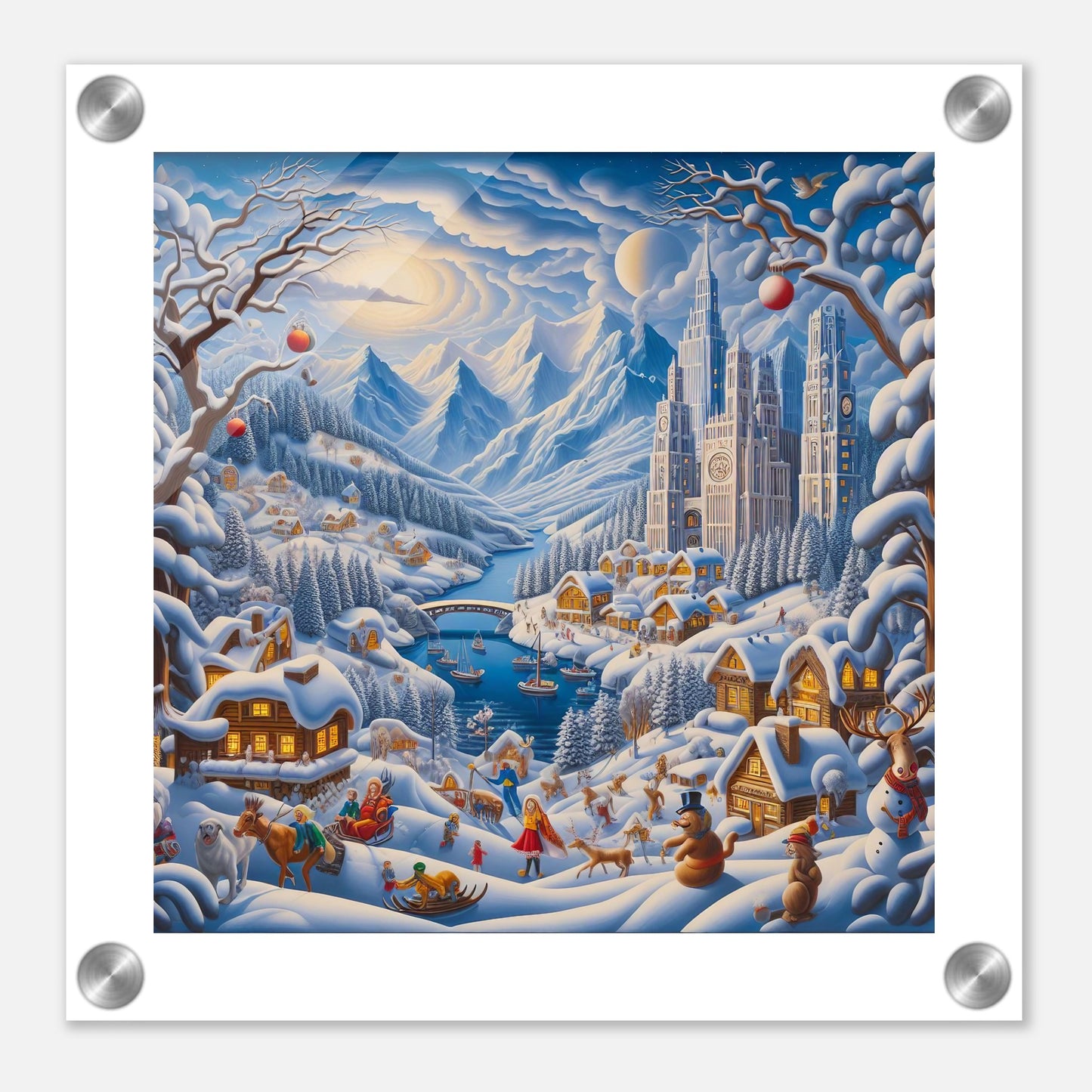 Wall Art - Winter 2 - Mountains, river, building