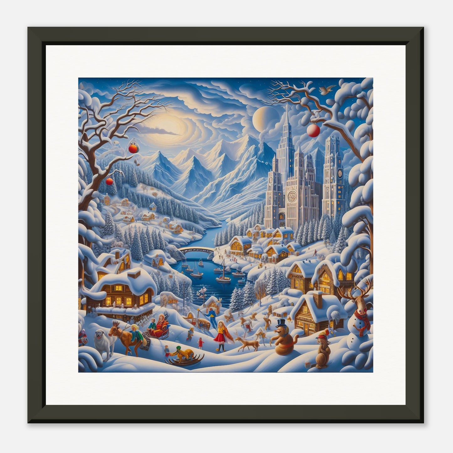 Wall Art - Winter 2 - Mountains, river, building