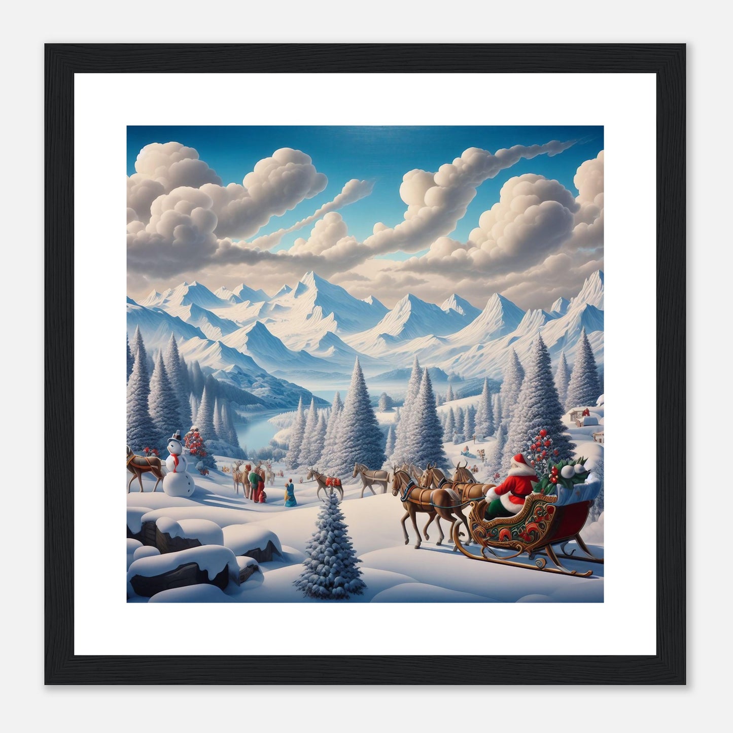 Wall Art - Winter 38 - Horses, Santa Claus and snowman