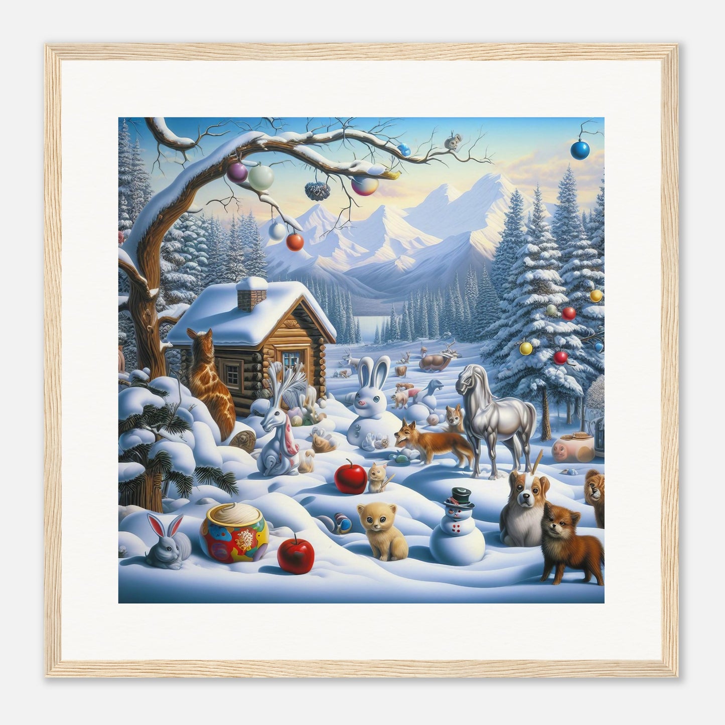 Wall Art - Winter 48 - Rabbit and a fox
